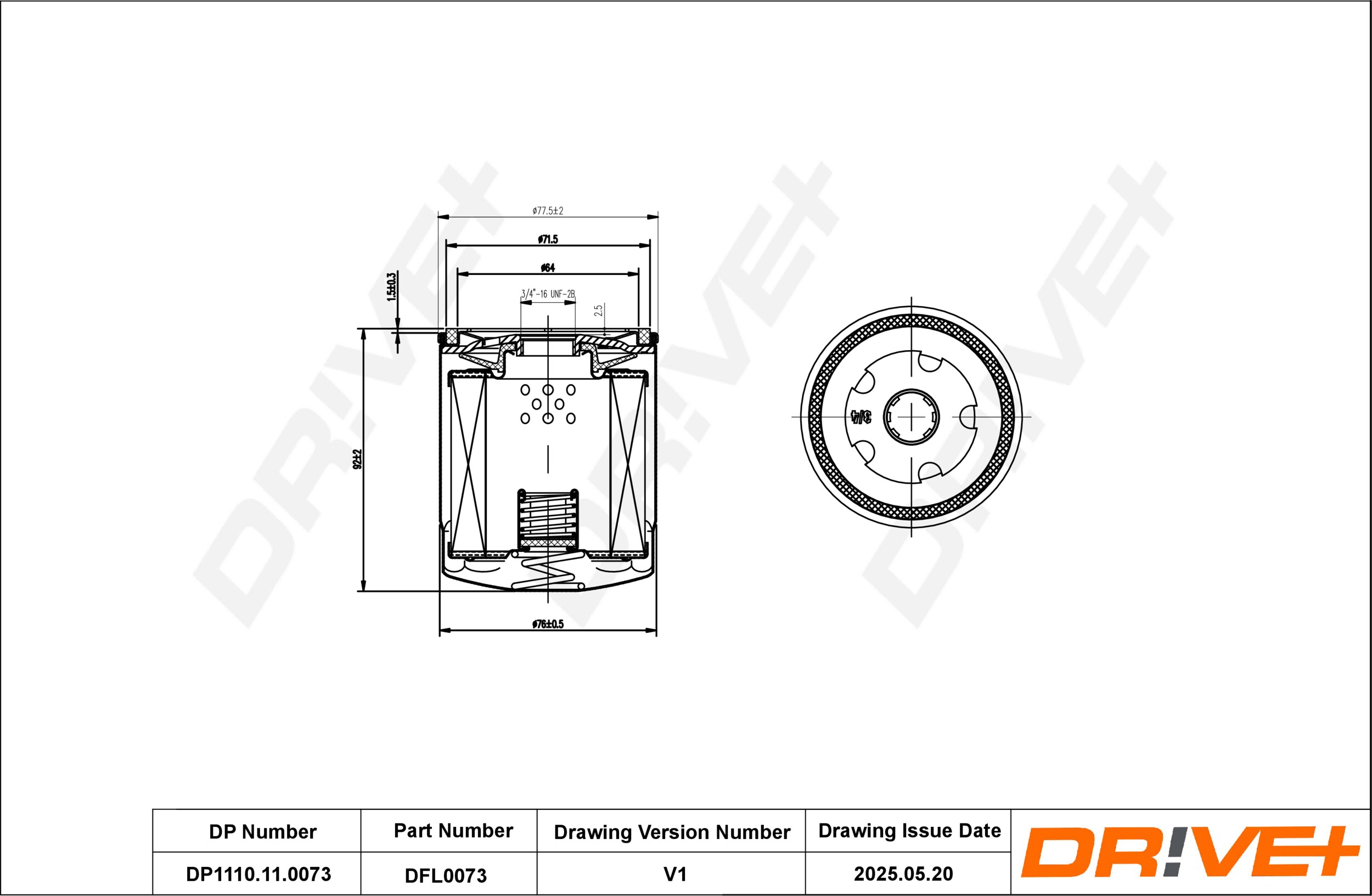 DR!VE+ Oliefilter dp1110110073 Påskruet 93mm for VAG