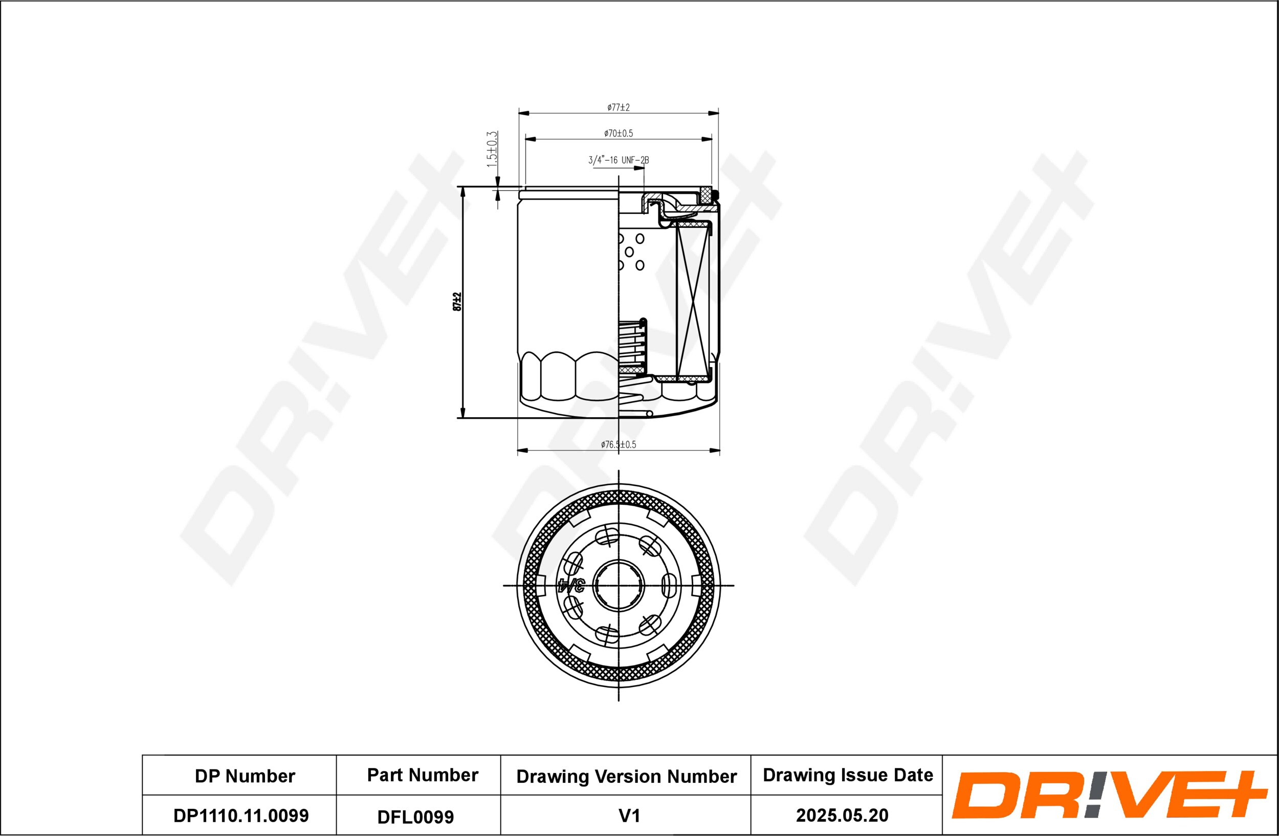 DR!VE+ Oliefilter dp1110110099 Påskruet 79mm for FORD VOLVO VAG JAGUAR LAND ROVER