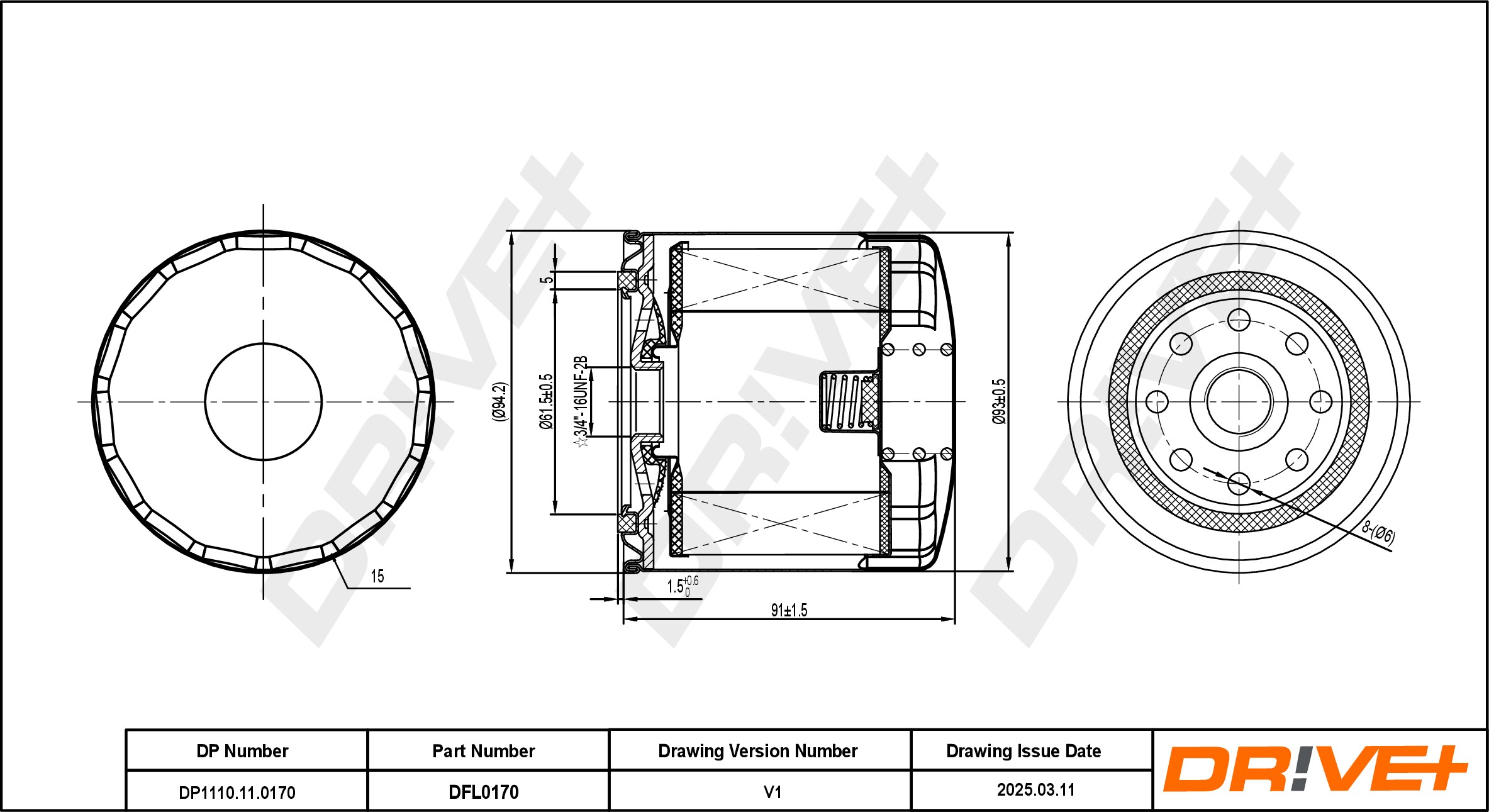 DR!VE+ Oliefilter dp1110110170 Påskruet 95mm for ONAN VOLVO NISSAN ALFA ROMEO VAG RENAULT TRUCKS FORD USA