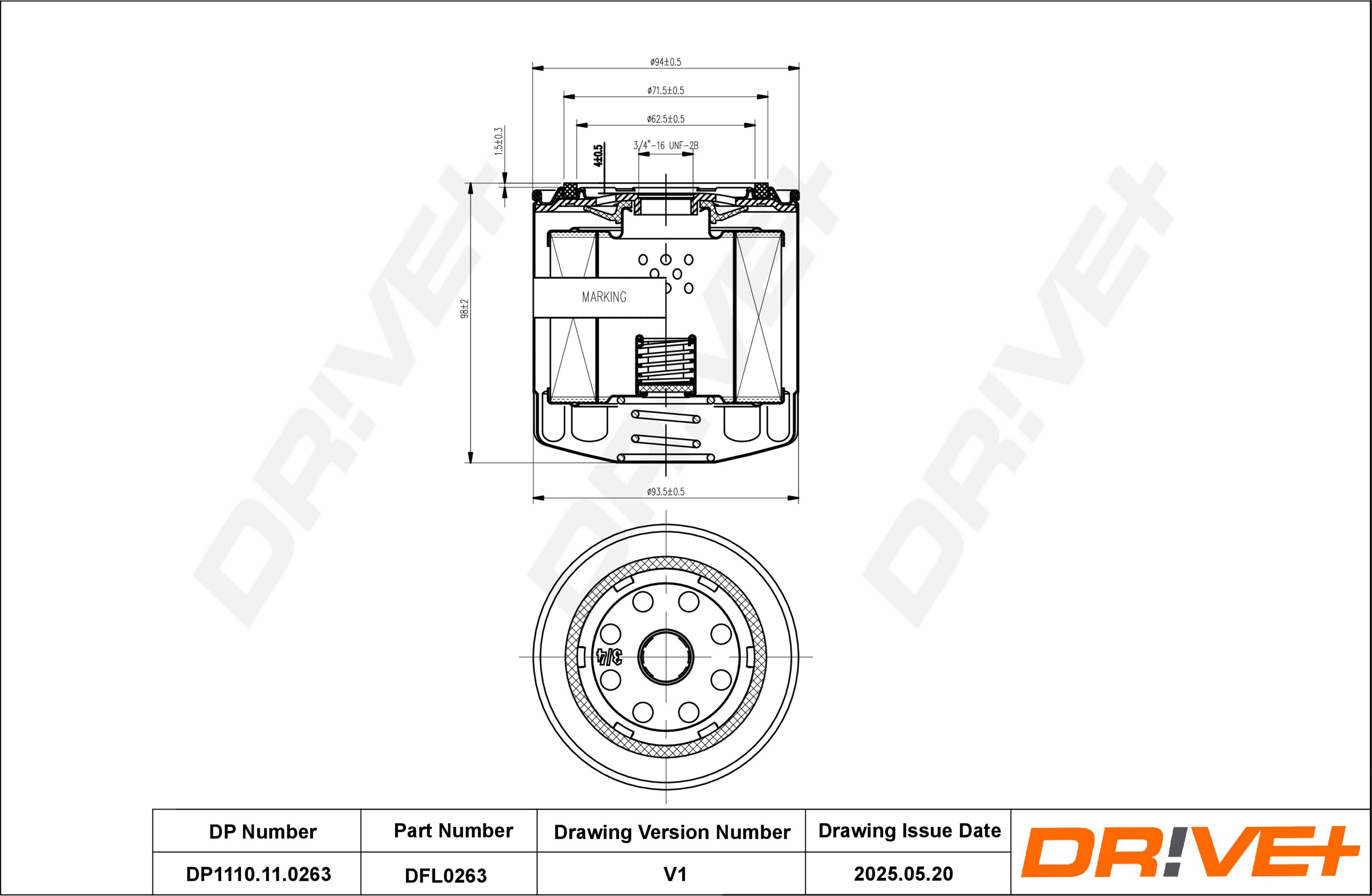 DR!VE+ Oliefilter dp1110110263 Påskruet 95mm for SAAB FORD FIAT CHRYSLER SUNBEAM GENERAL MOTORS ISUZU VAG