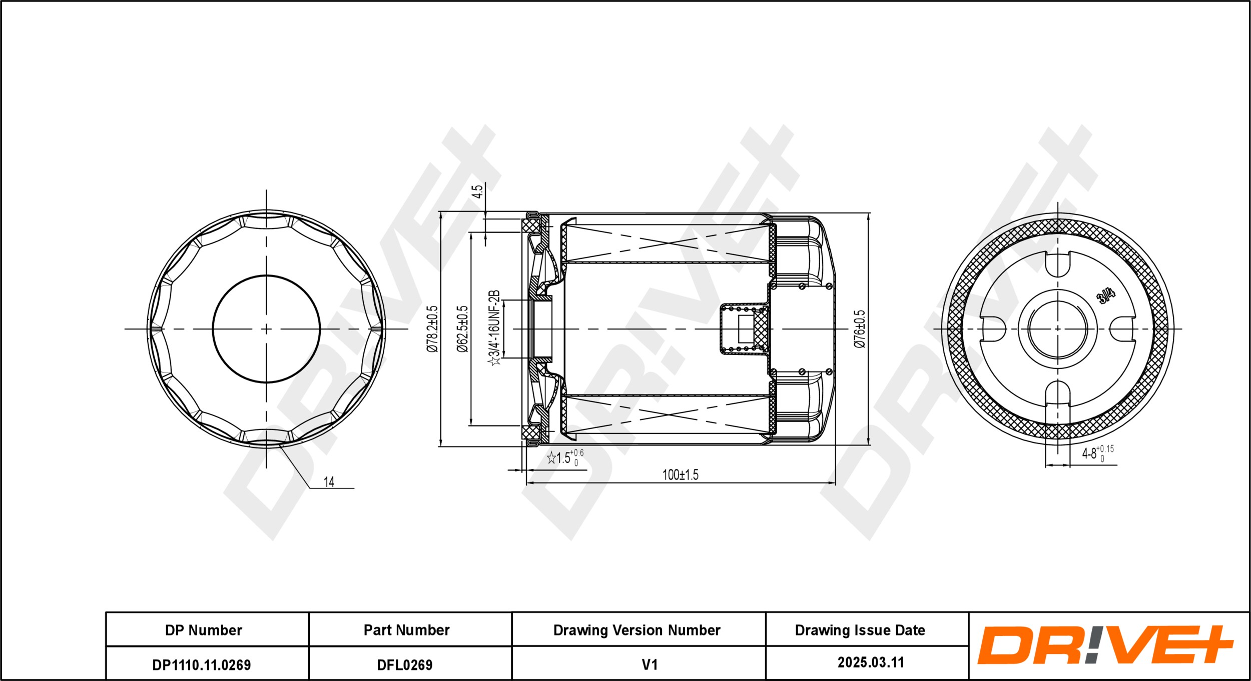 DR!VE+ Oliefilter dp1110110269 Påskruet 100mm for FORD MAZDA