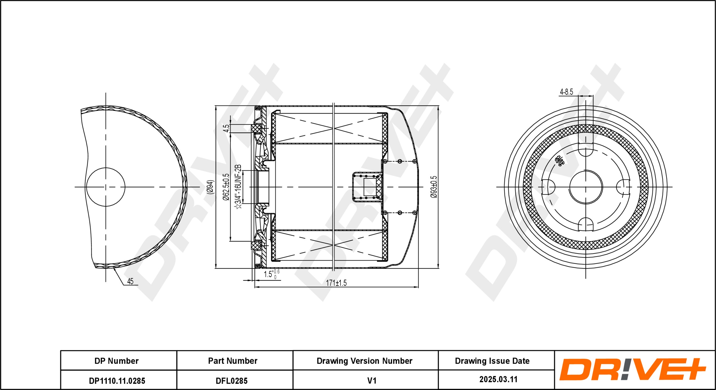 DR!VE+ Oliefilter dp1110110285 Påskruet 183mm for FORD RENAULT VOLVO VM GENERAL MOTORS DAEWOO TALBOT VW MAN NISSAN RENAULT TRUCKS FREIGHTLINER
