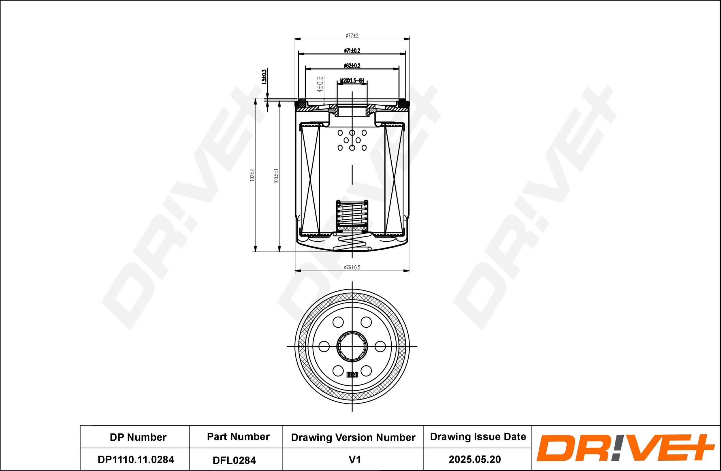DR!VE+ Oliefilter dp1110110284 Påskruet 94mm M20X1.5-6H for MITSUBISHI SMART MERCEDES-BENZ