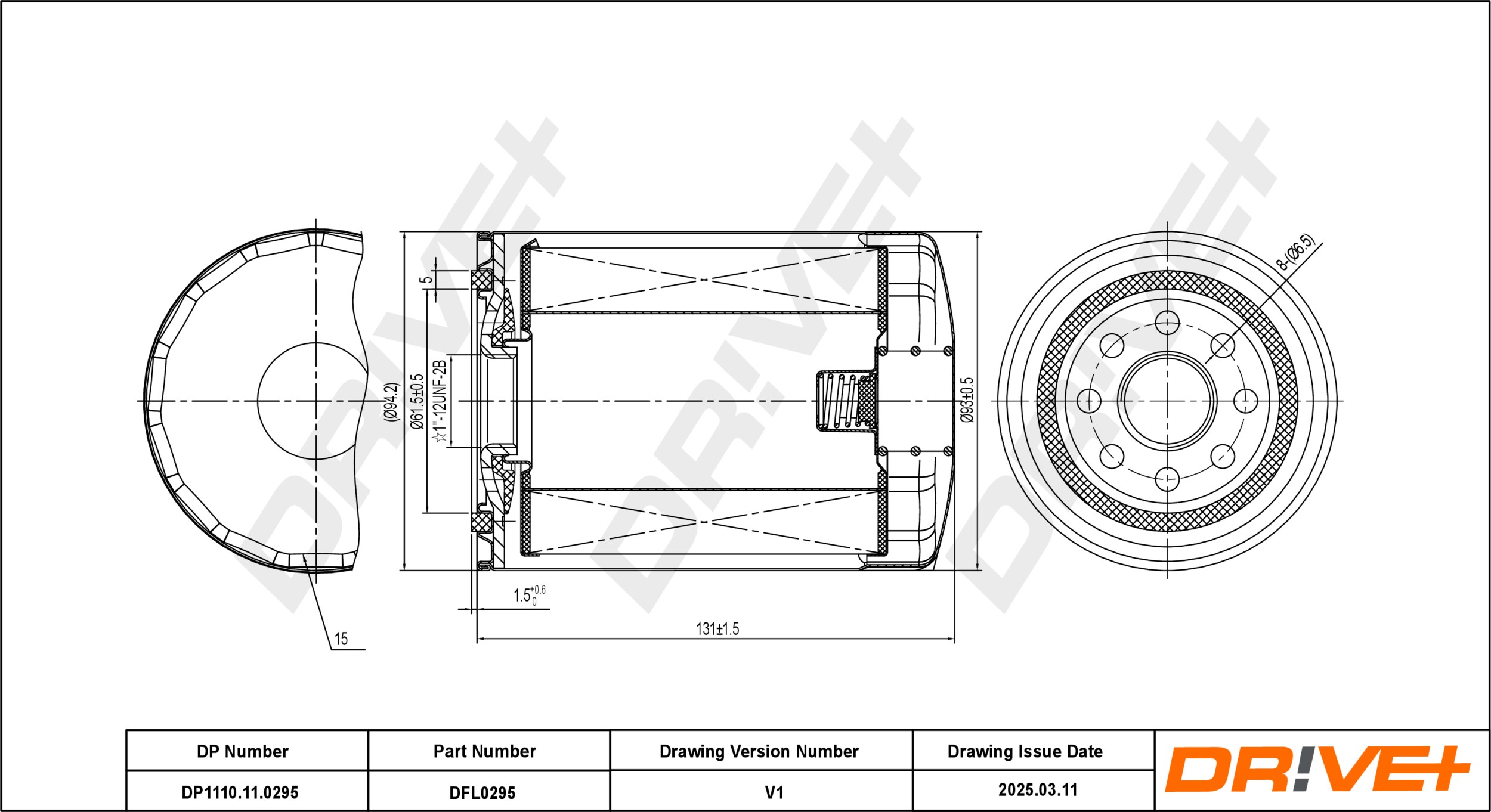 DR!VE+ Oliefilter dp1110110295 Påskruet 122mm for NISSAN FORD