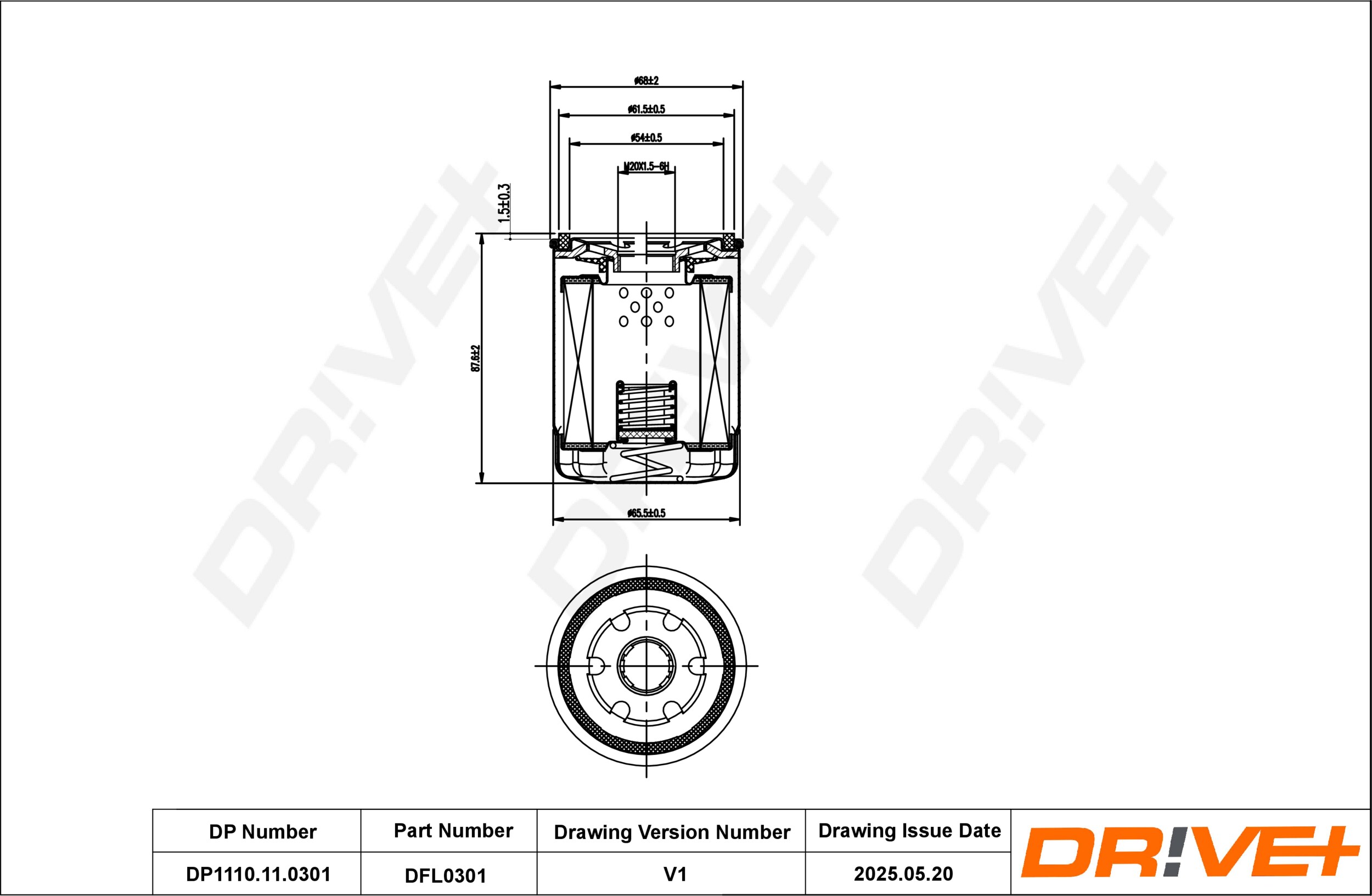 DR!VE+ Oliefilter dp1110110301 Påskruet 90mm M20X1.5-6H for SUBARU TOYOTA