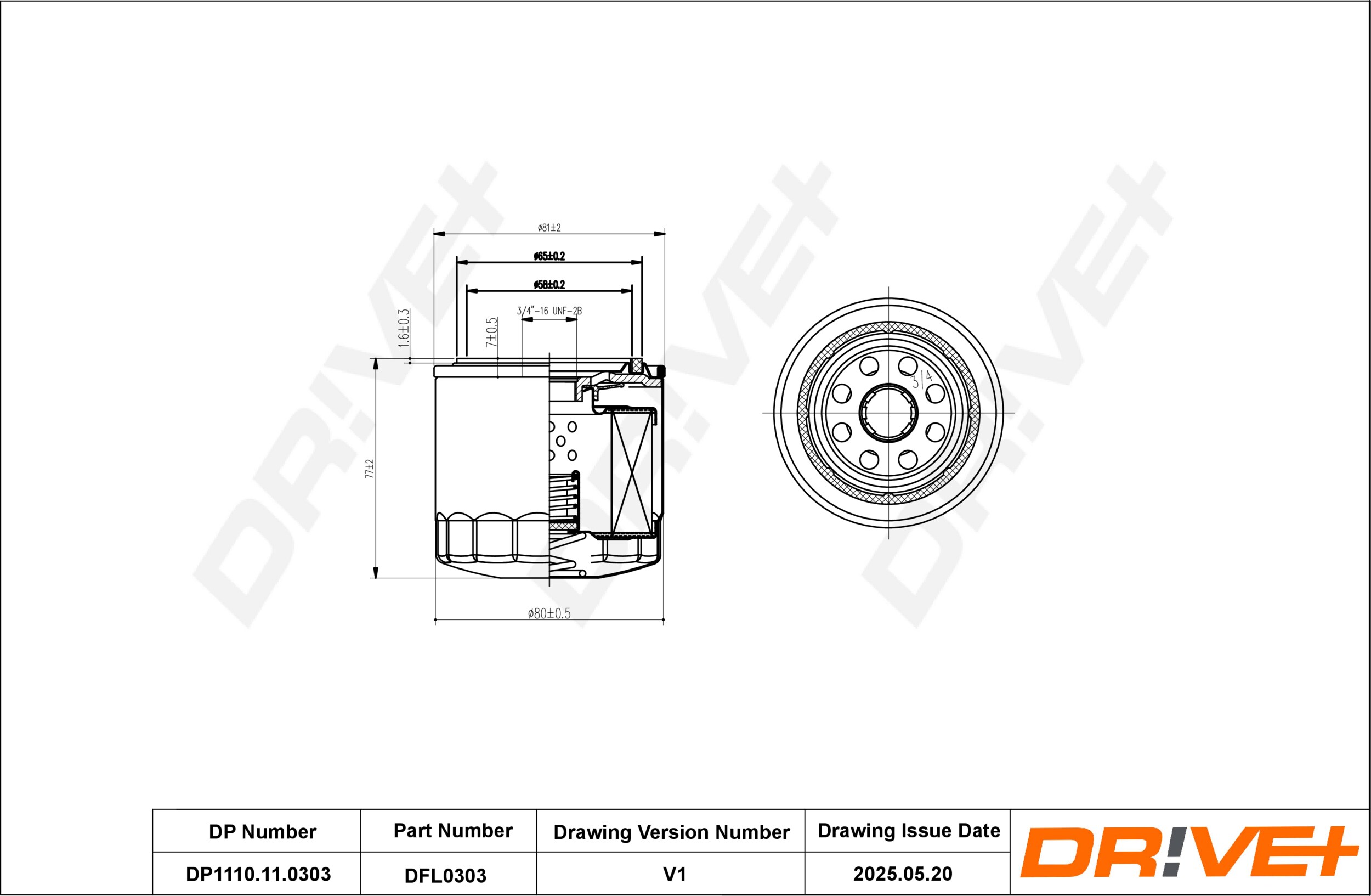 DR!VE+ Oliefilter dp1110110303 Påskruet 102mm for FORD GENERAL MOTORS NISSAN