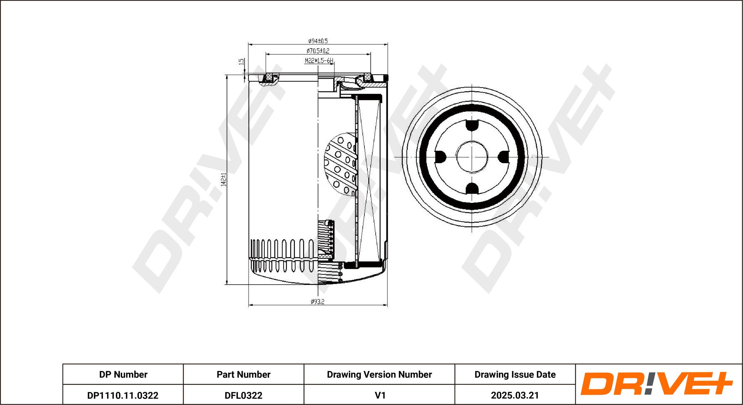 DR!VE+ Oliefilter dp1110110322 Påskruet 142mm M22x1.5 for ONAN FORD MASERATI VM