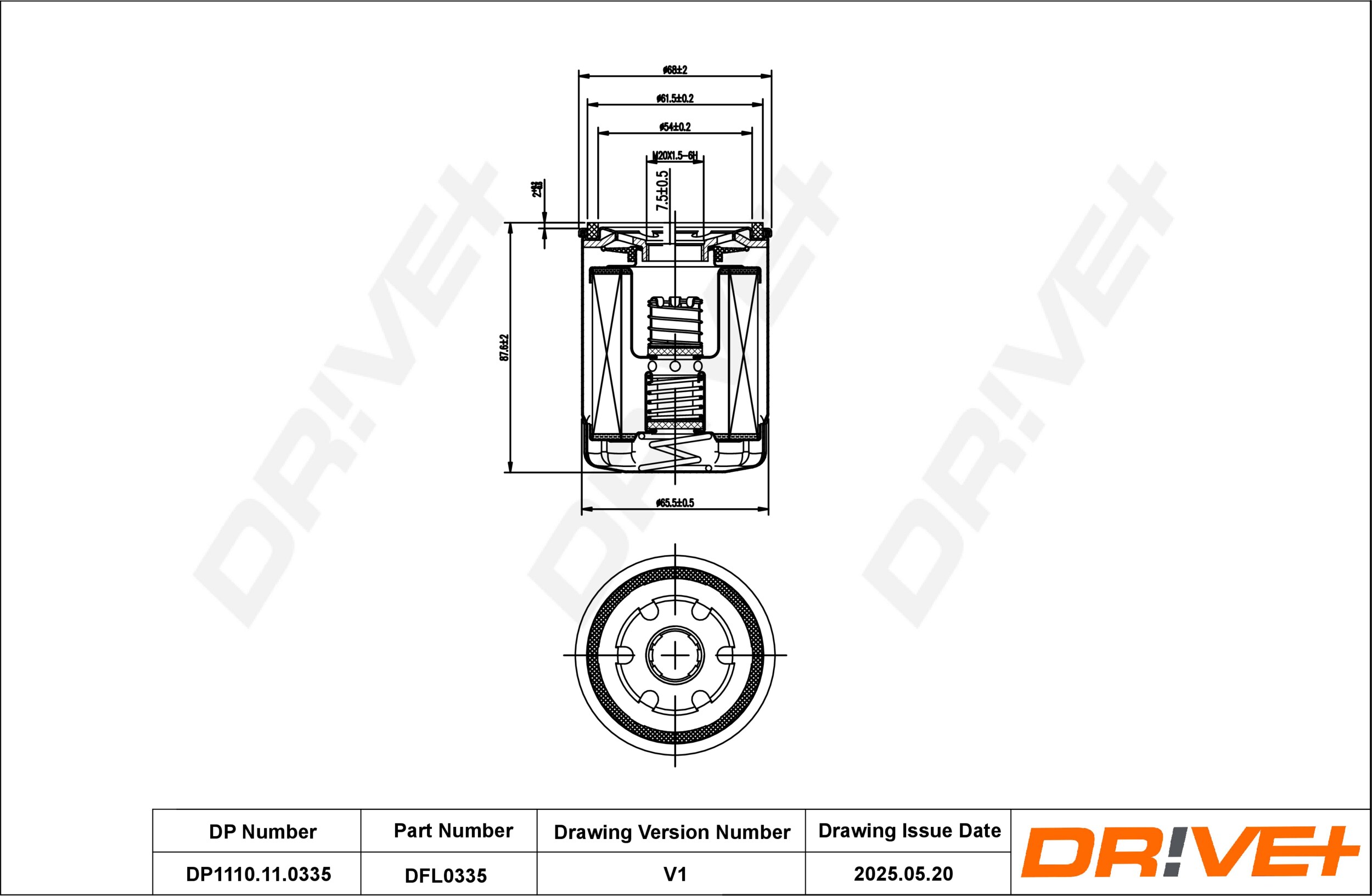 DR!VE+ Oliefilter dp1110110335 Påskruet filter 88mm M20X1.5-6H for OPEL VAUXHALL FORD VOLVO HYUNDAI MITSUBISHI PEUGEOT CITROËN FIAT HONDA ISUZU MAZDA