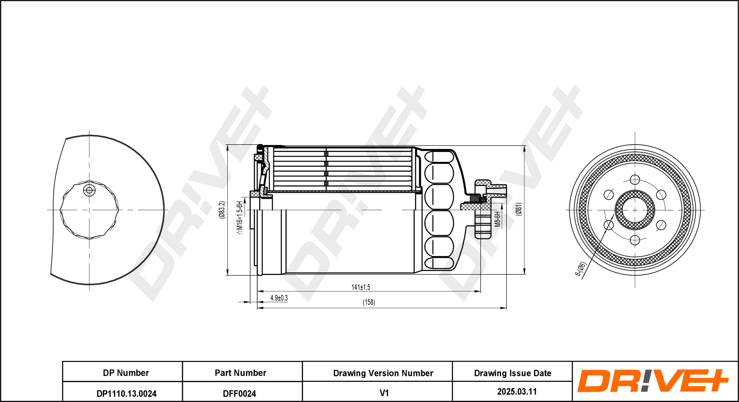DR!VE+ Brændstof-filter dp1110130024 Påskruet 163mm M16x1.5-6H for DAF PEUGEOT CITROËN VOLVO PIAGGIO ANDORIA OPEL IVECO FIAT VM FORD LANCIA GMC GAZ S