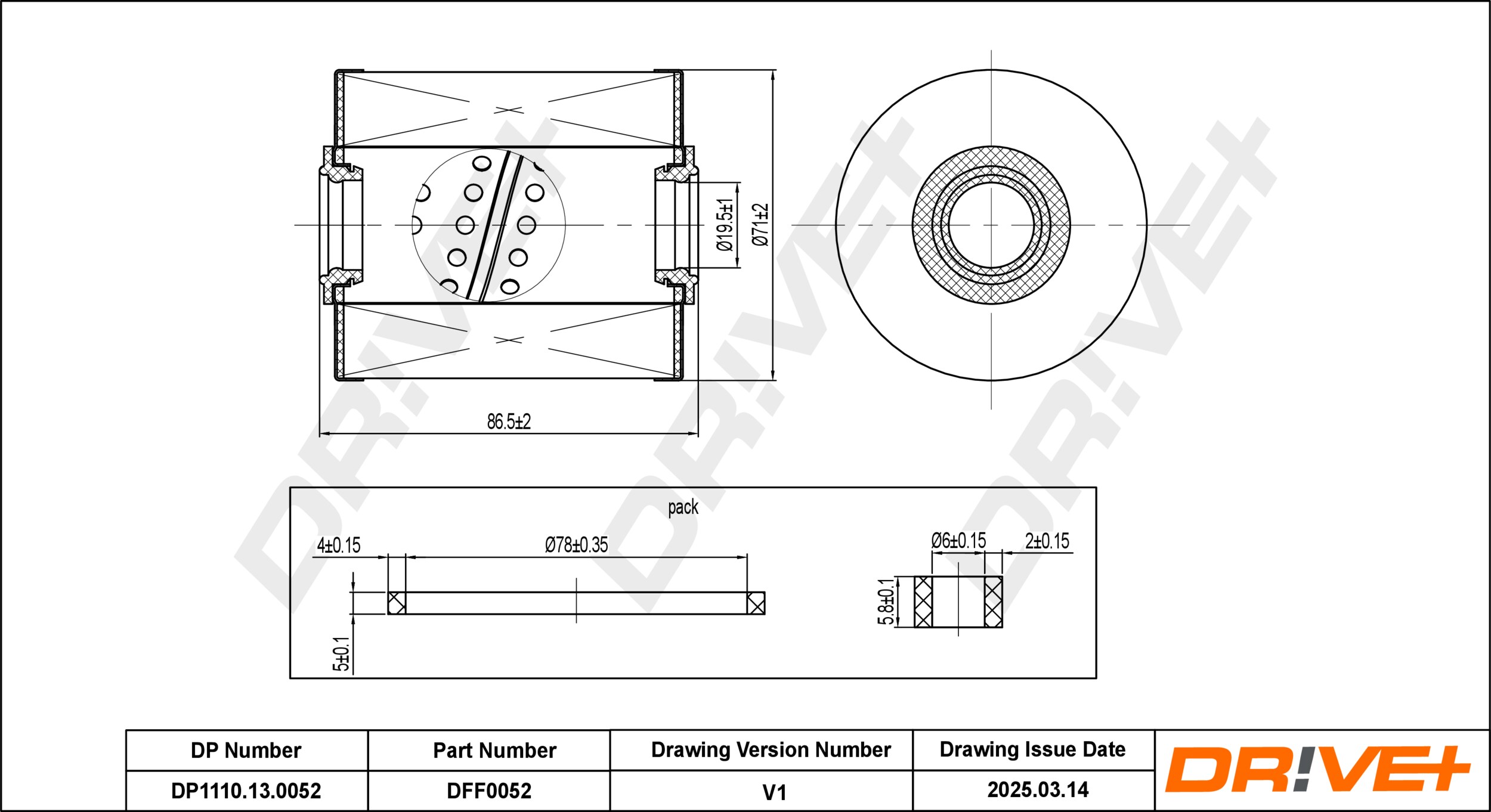 DR!VE+ Brændstof-filter dp1110130052 Filterindsats inner_diameter_1_mm_995|Inder diameter 1 [mm]|19 inner_diameter_2_mm_996|Indvendig 2 [mm]|19 87mm