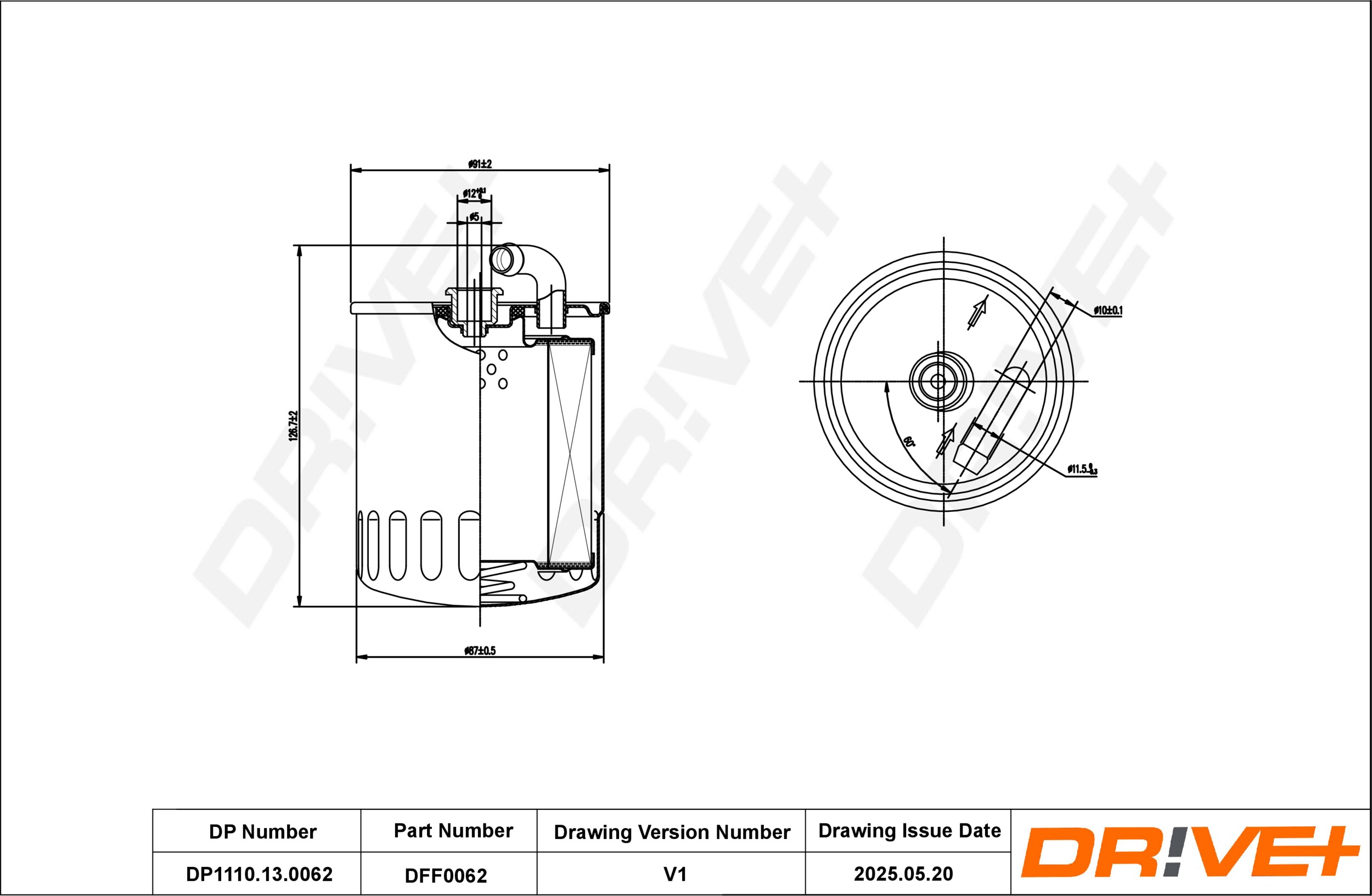 DR!VE+ Brændstof-filter dp1110130062 uden filterwarme inlet__mm_916|Indgangs-Ø [mm]|10 outlet__mm_917|Udgangs-Ø [mm]|12 127mm for MERCEDES-BENZ
