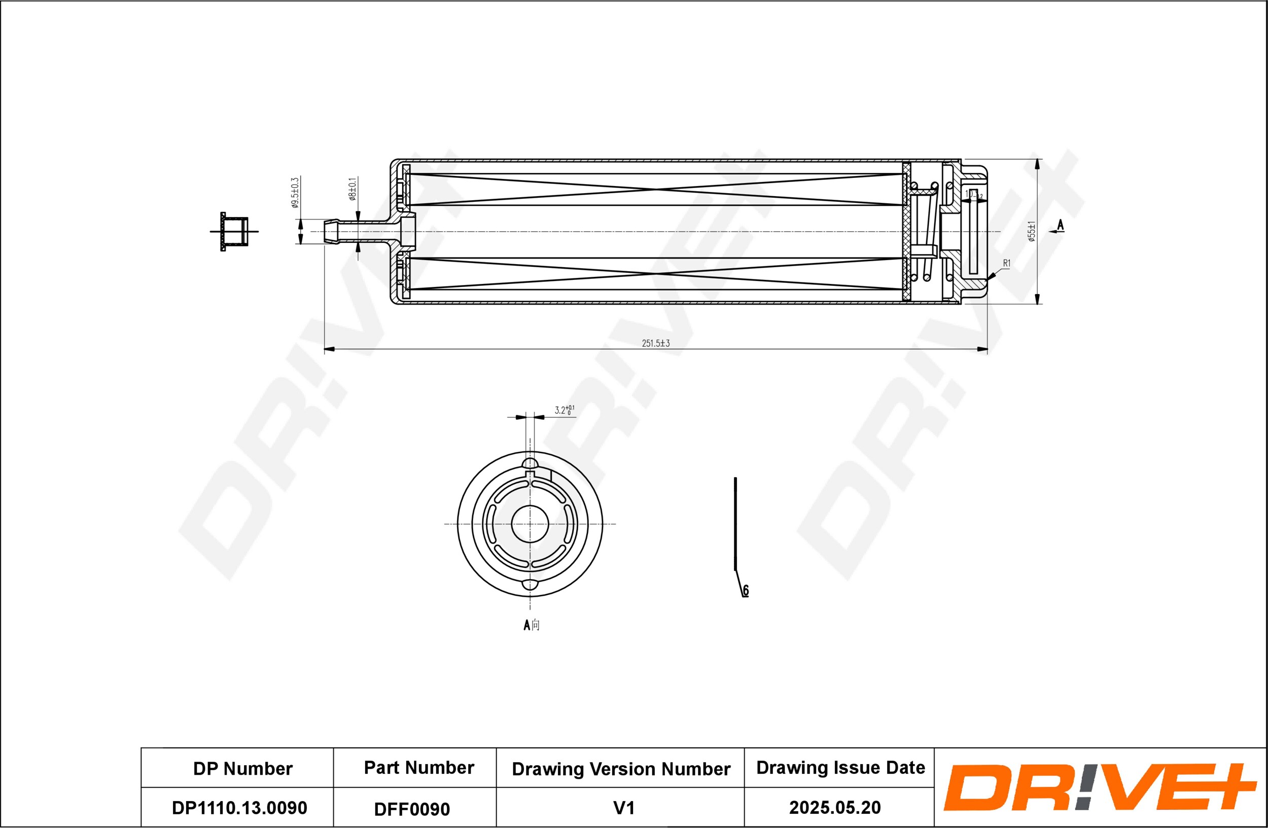 DR!VE+ Brændstof-filter dp1110130090 Filterindsats inlet__mm_916|Indgangs-Ø [mm]|14 outlet__mm_917|Udgangs-Ø [mm]|8 outer_diameter_1_mm_978|Yderdiamet