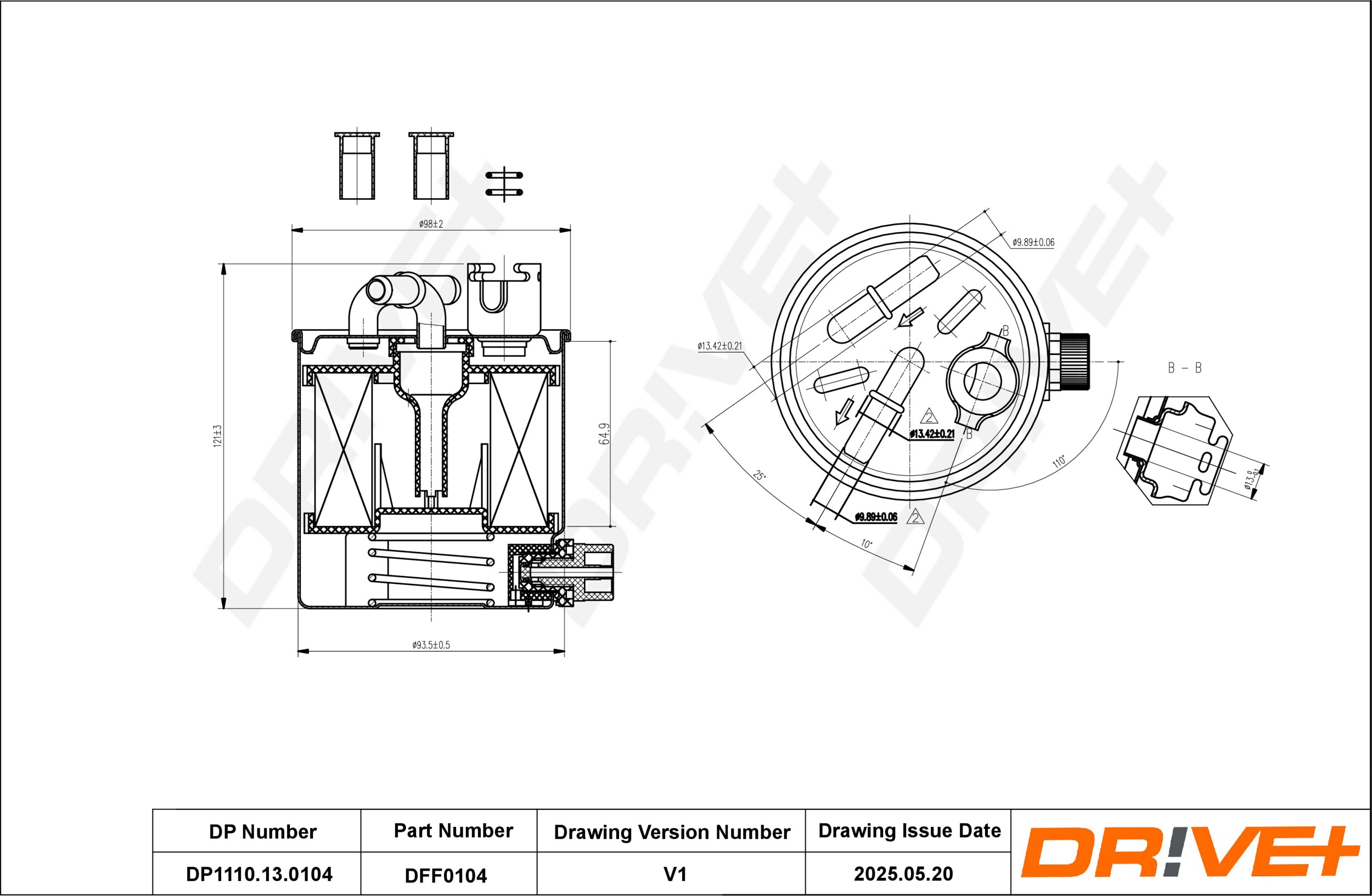 DR!VE+ Brændstof-filter dp1110130104 Ledningsfilter 121mm for RENAULT NISSAN