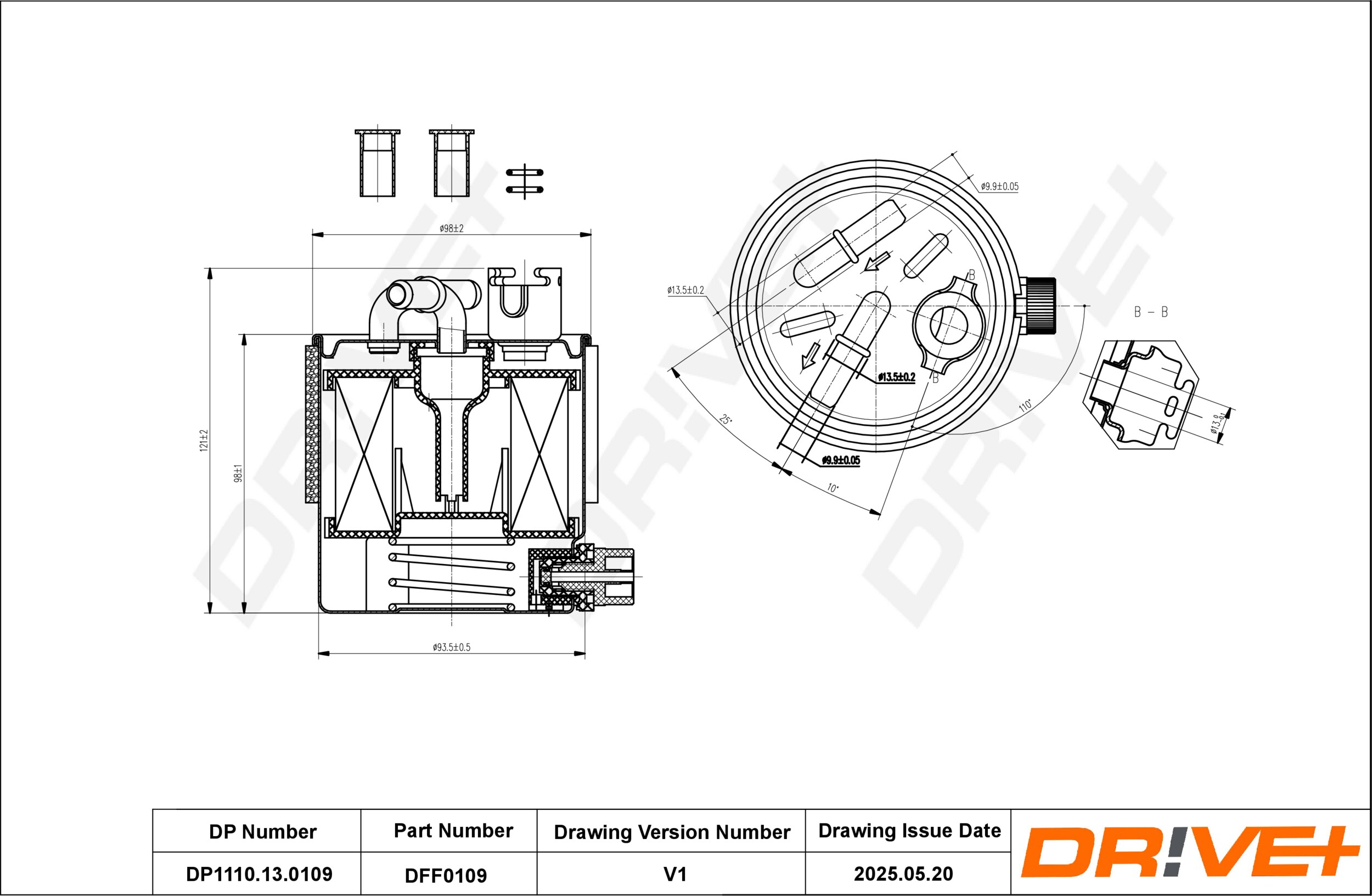 DR!VE+ Brændstof-filter dp1110130109 Ledningsfilter 121mm for NISSAN