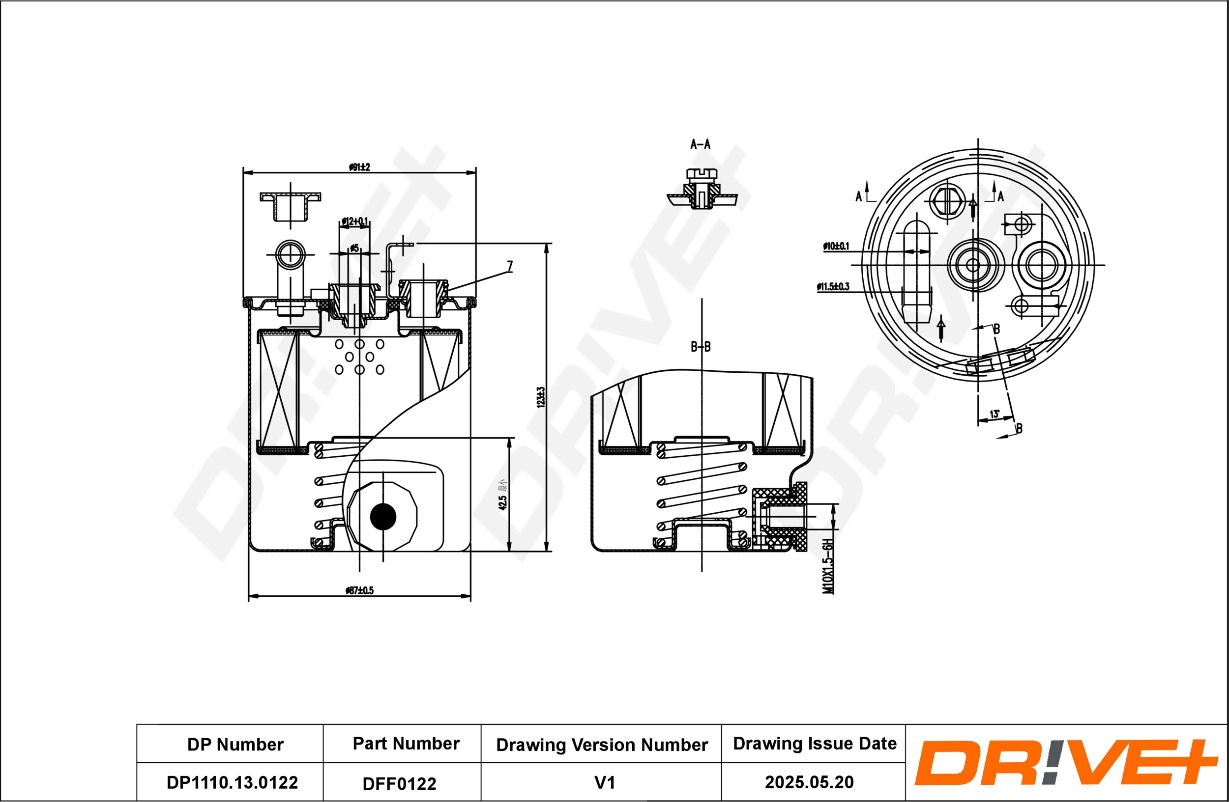 DR!VE+ Brændstof-filter dp1110130122 Lednings 123mm for MERCEDES-BENZ