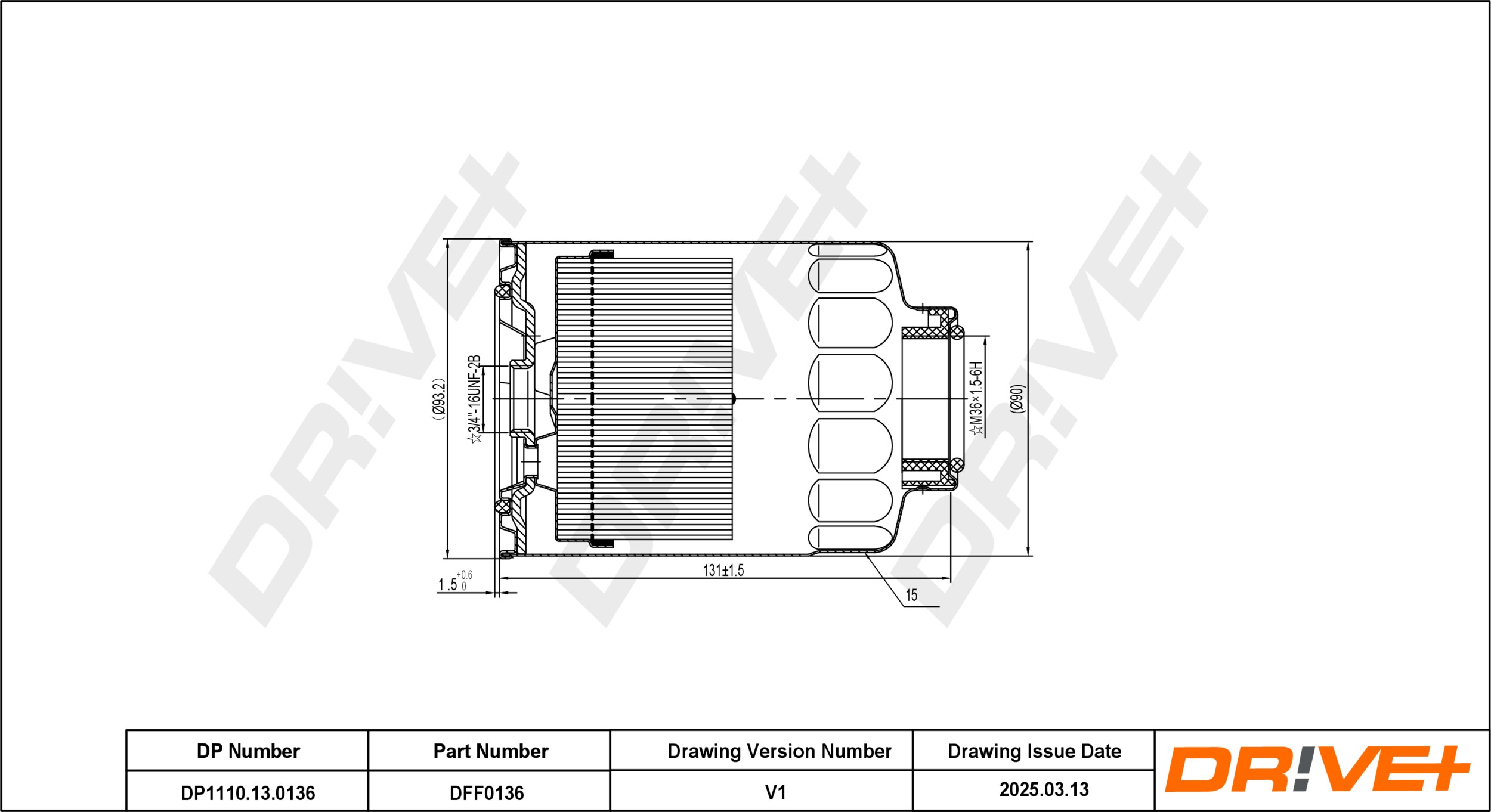 DR!VE+ Brændstof-filter dp1110130136 Påskruet 133mm for FORD DAIHATSU TOYOTA MAZDA VAG FORD USA MITSUBISHI NISSAN SUBARU