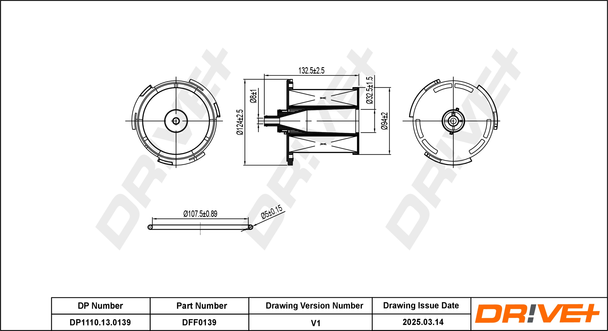 DR!VE+ Brændstof-filter dp1110130139 Filterindsats 133mm for FORD