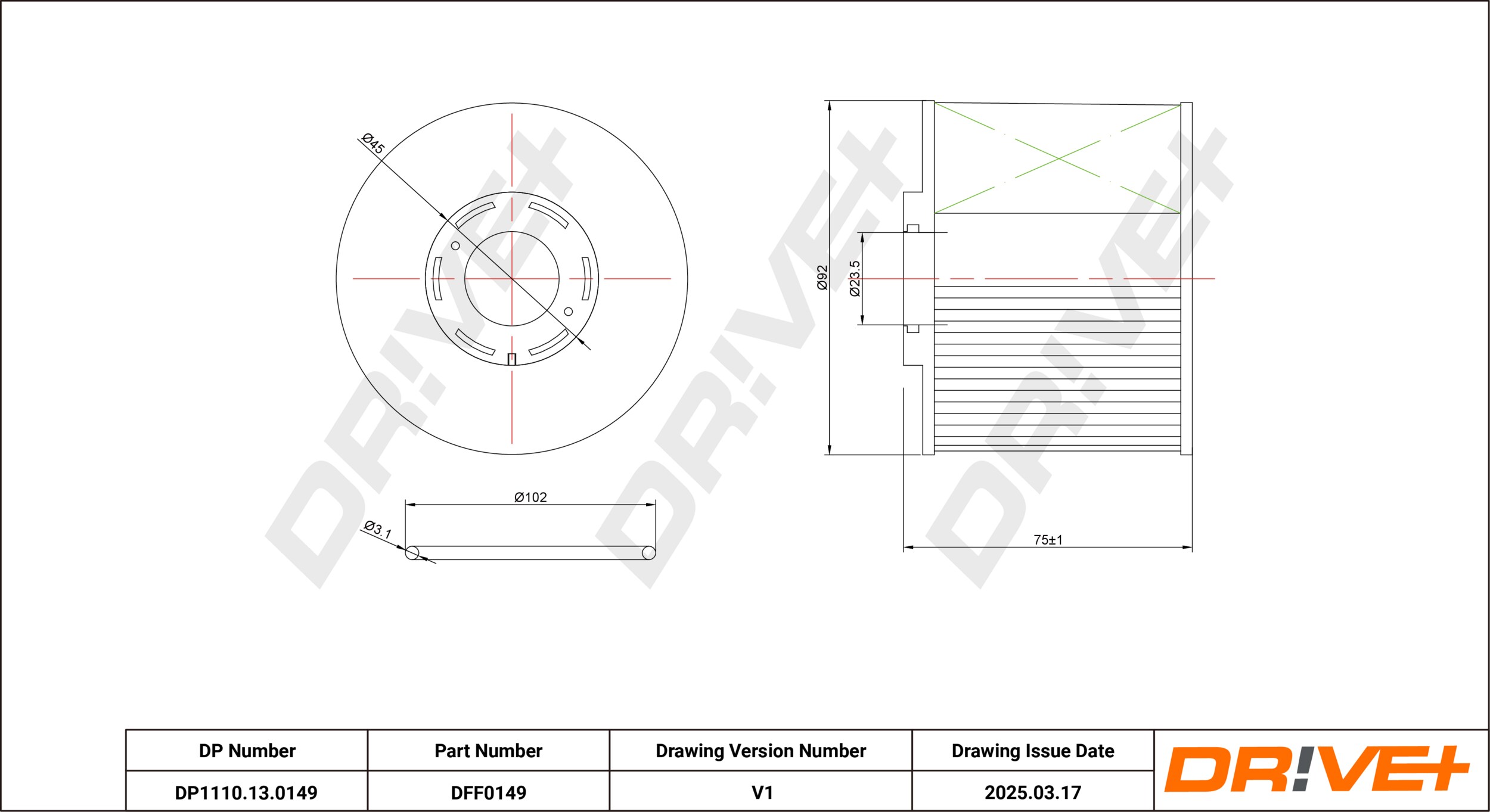 DR!VE+ Brændstof-filter dp1110130149 Filterindsats 77mm for PEUGEOT FORD FIAT TOYOTA