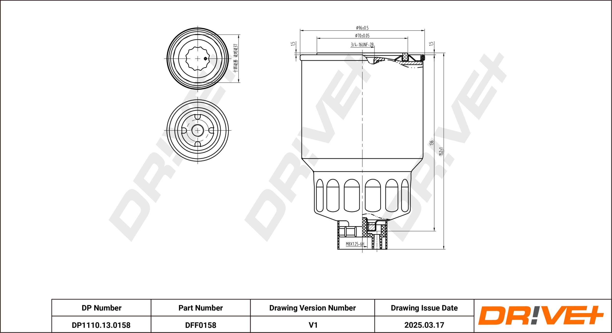 DR!VE+ Brændstof-filter dp1110130158 Påskruet 147mm for NISSAN