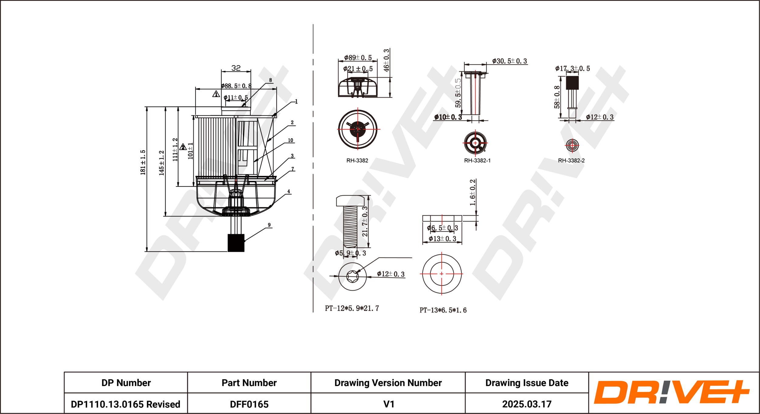 DR!VE+ Brændstof-filter dp1110130165 Lednings 180mm for OPEL VAUXHALL FIAT MERCEDES-BENZ NISSAN RENAULT RENAULT TRUCKS