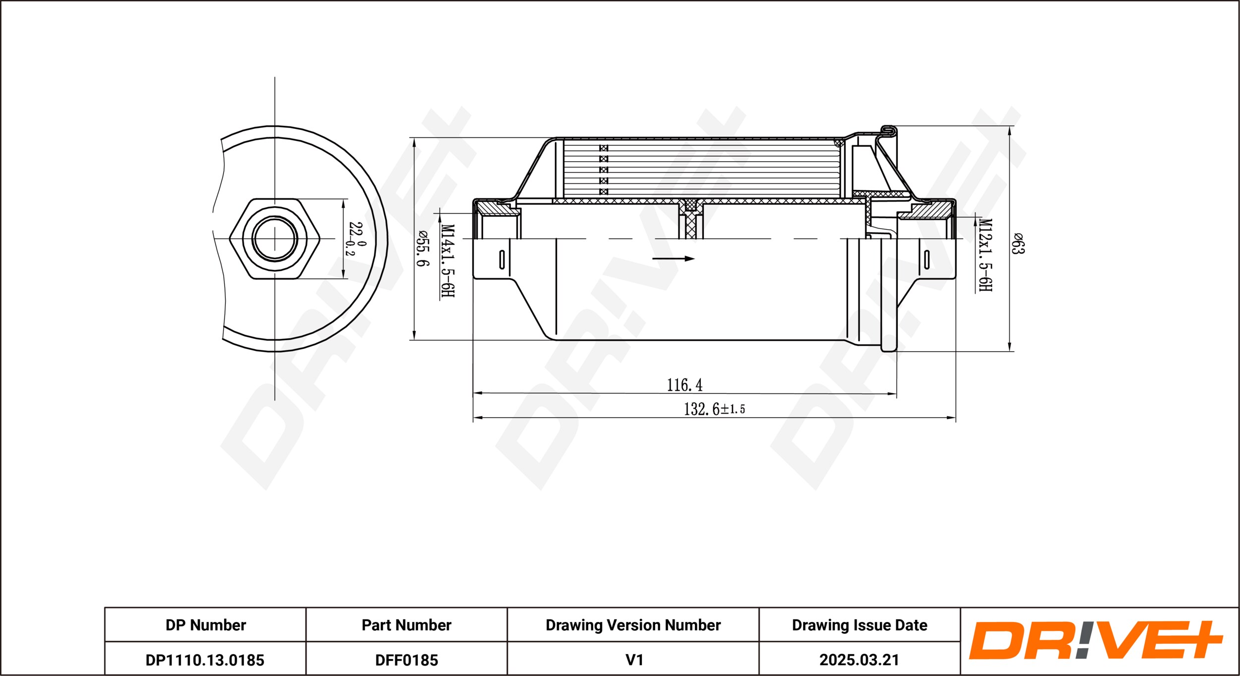 DR!VE+ Brændstof-filter dp1110130185 Lednings 132mm M12x1.5, M14x1.5 for PEUGEOT CITROËN FIAT VOLVO FORD SAAB LANCIA MASERATI LAMBORGHINI VAG MERCEDE