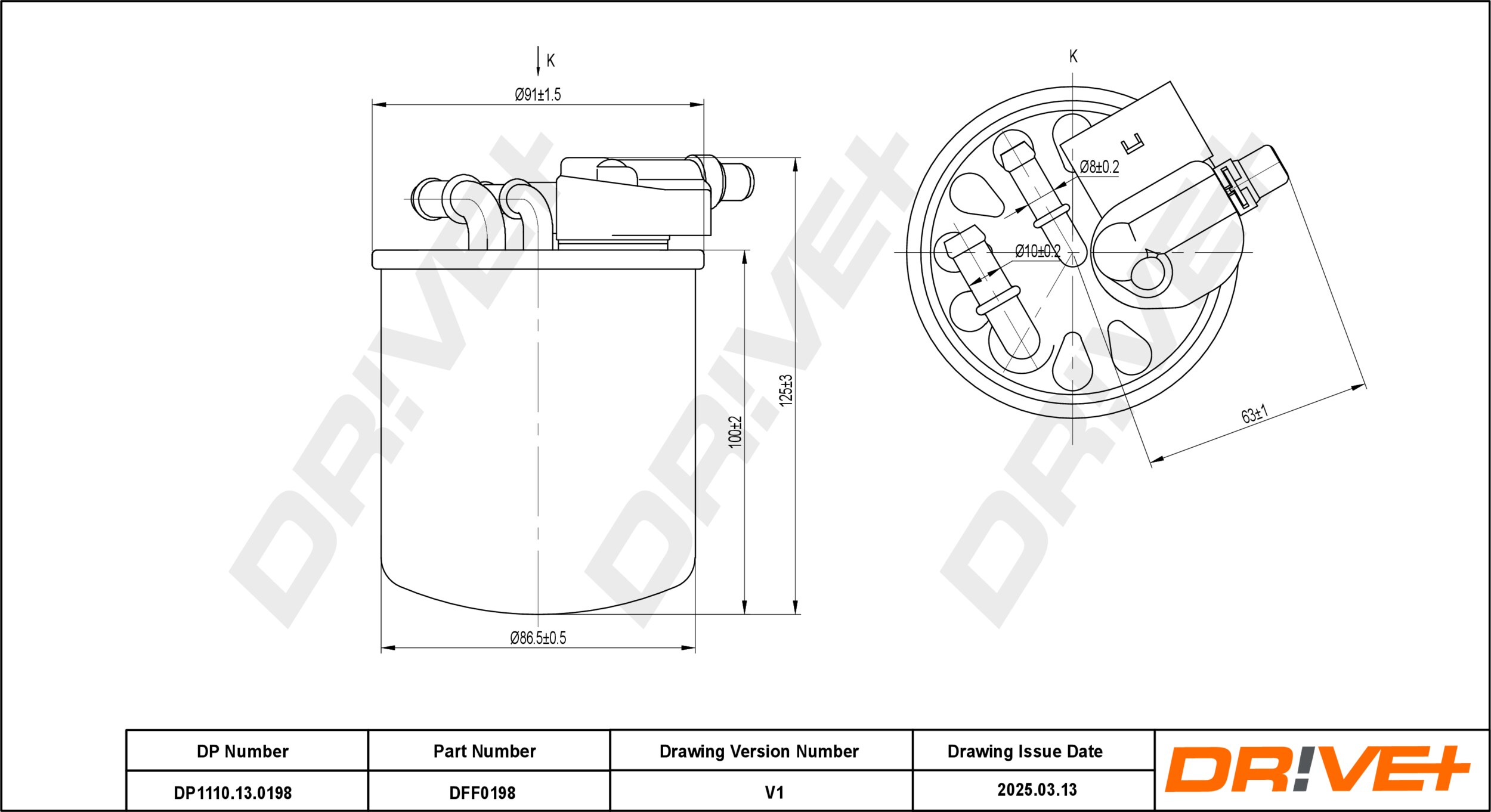 DR!VE+ Brændstof-filter dp1110130198 Lednings 128mm for MERCEDES-BENZ INFINITI