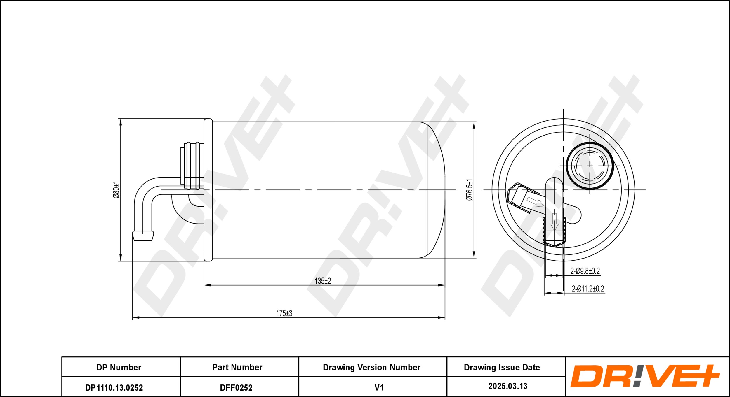 DR!VE+ Brændstof-filter dp1110130252 Lednings 175mm for CHRYSLER DODGE JEEP FIAT