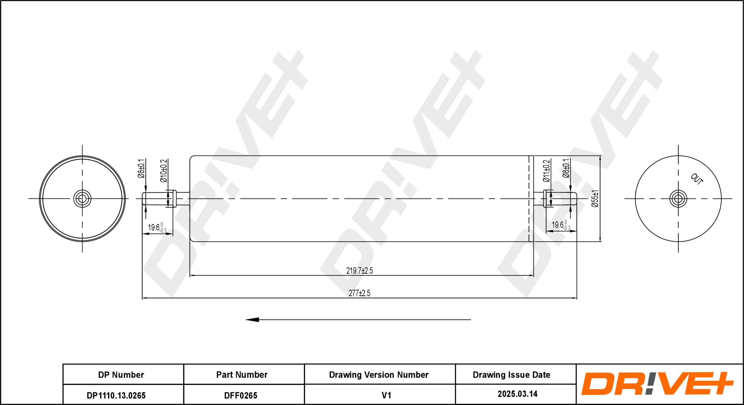 DR!VE+ Brændstof-filter dp1110130265 Lednings 277mm for LAND ROVER
