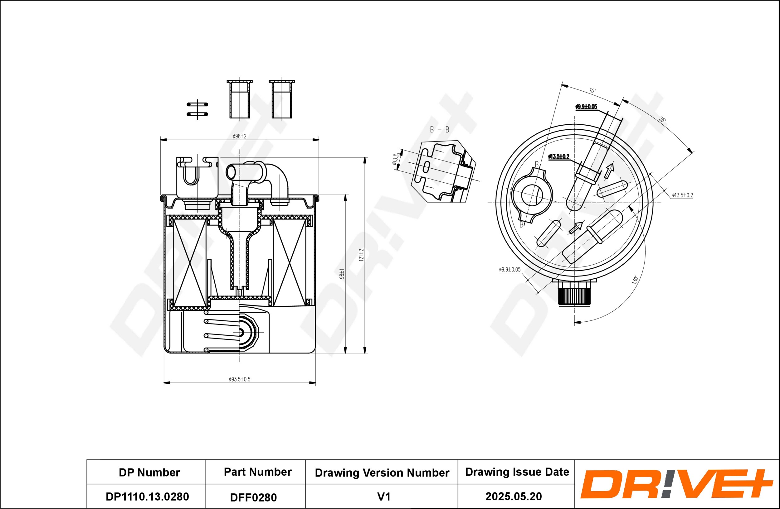 DR!VE+ Brændstof-filter dp1110130280 Ledningsfilter 121mm for RENAULT DACIA SUZUKI