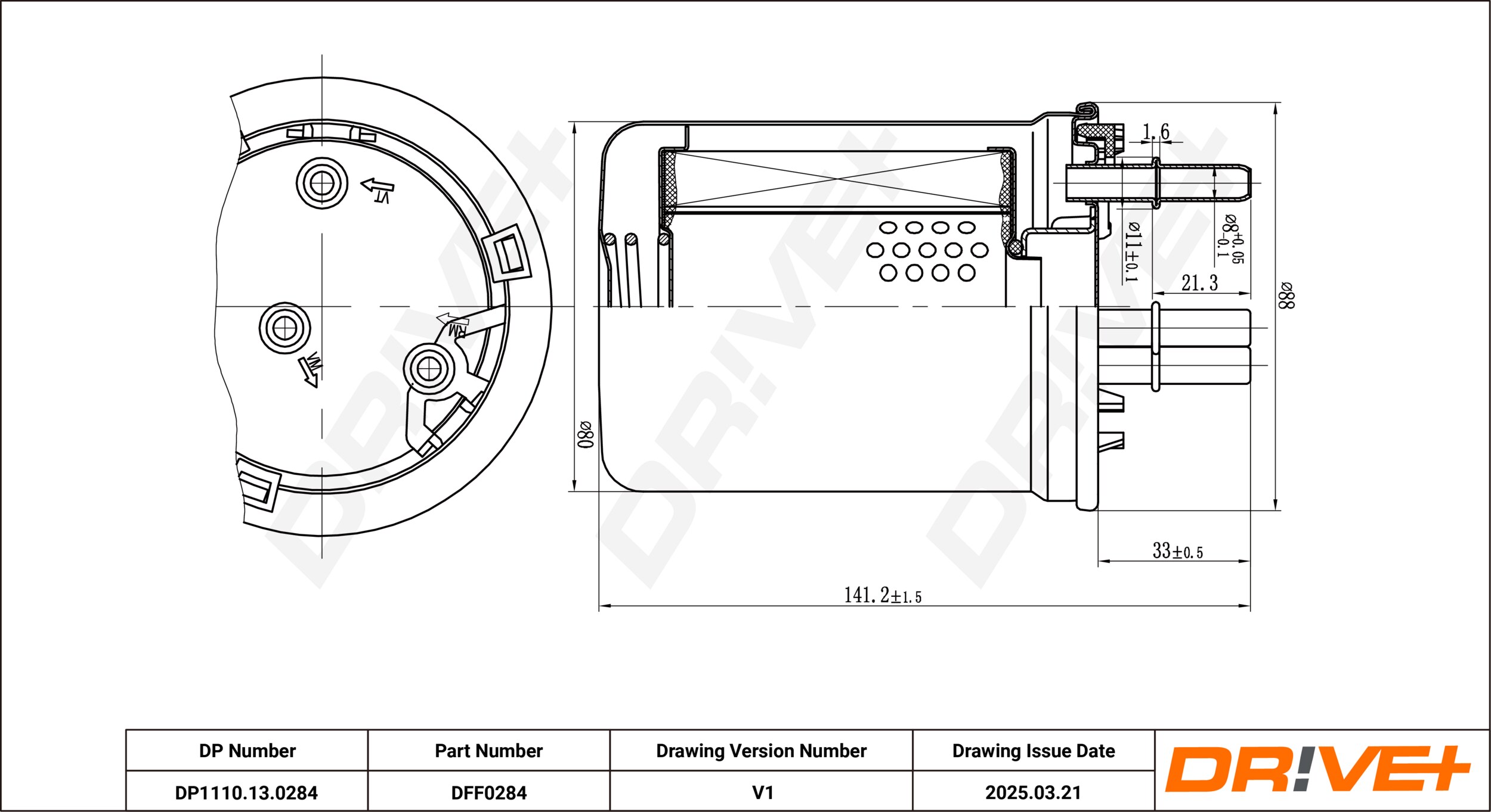 DR!VE+ Brændstof-filter dp1110130284 Lednings 108mm for VW