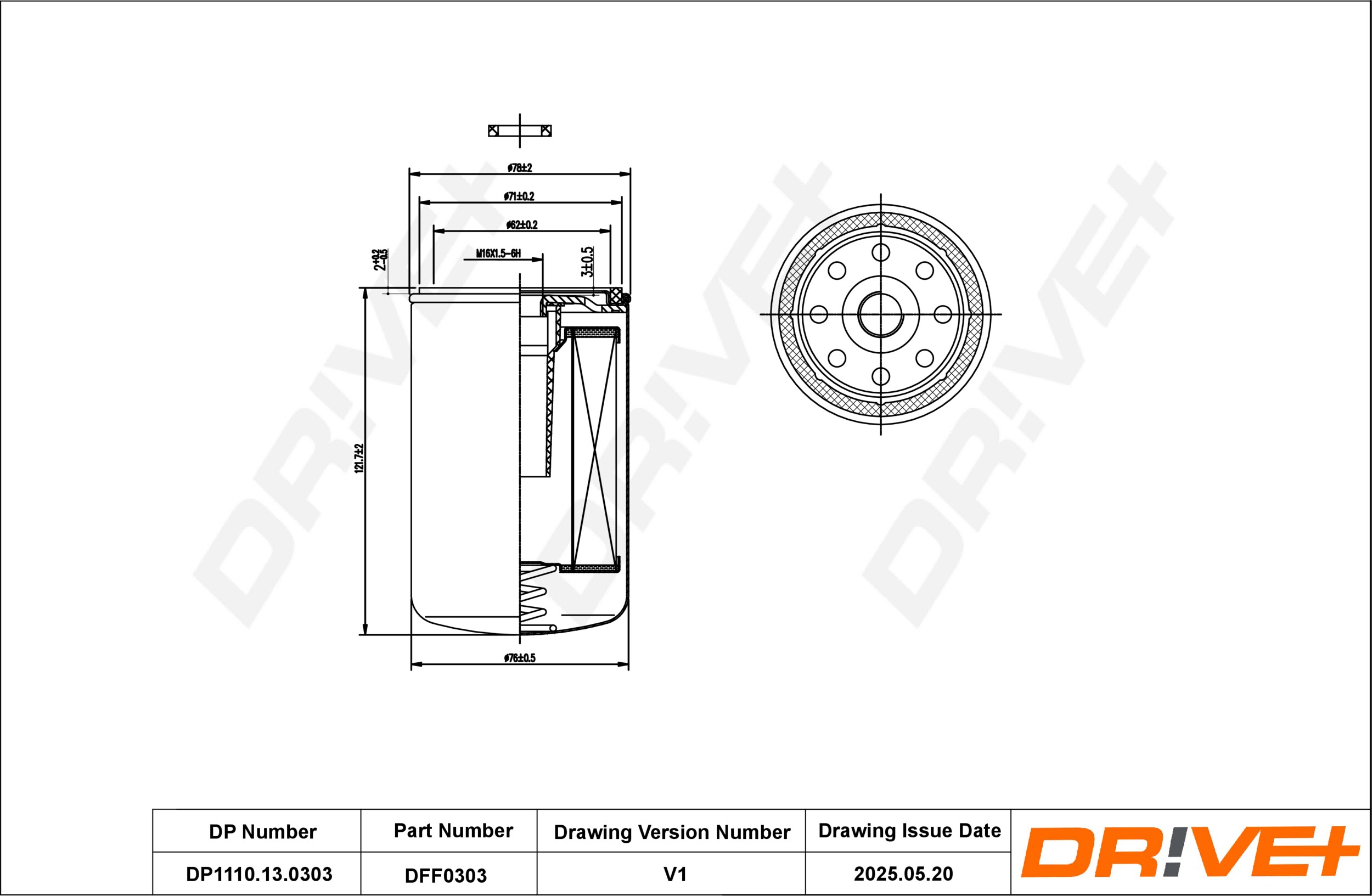 DR!VE+ Brændstof-filter dp1110130303 Påskruet filter 122mm M16X1.5-6H for VOLVO IVECO RENAULT RENAULT TRUCKS IRISBUS