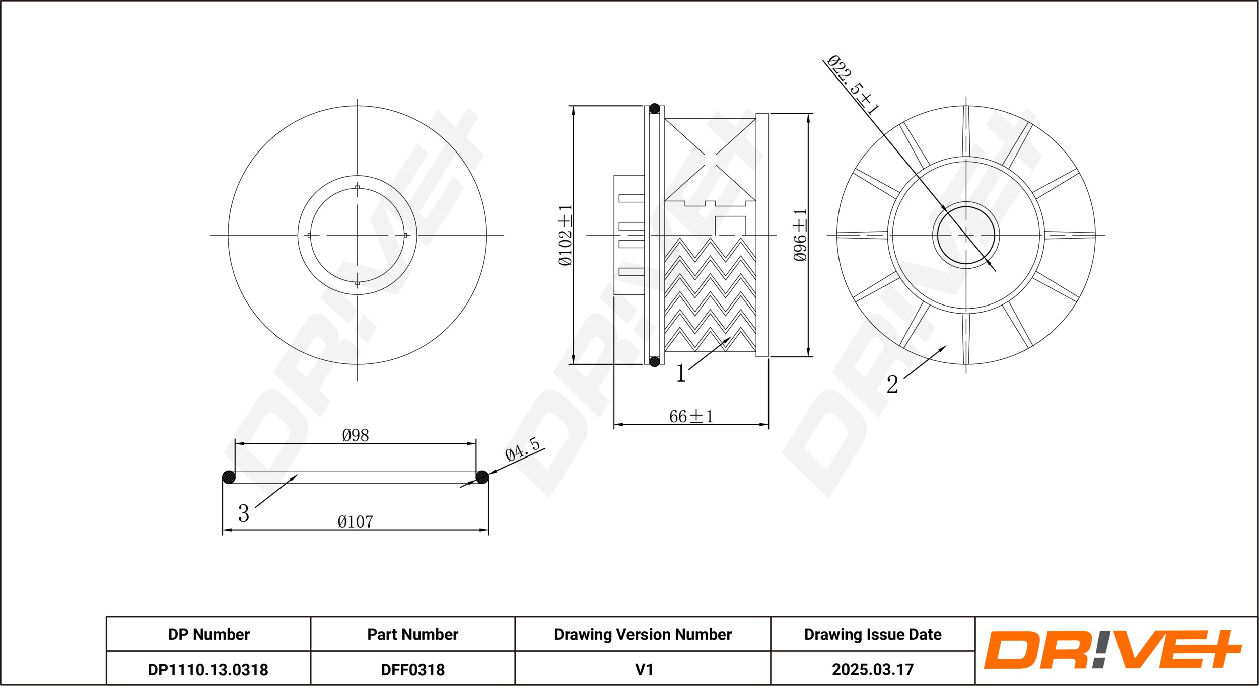 DR!VE+ Brændstof-filter dp1110130318 Filterindsats 65mm for GENERAL MOTORS DS TOYOTA