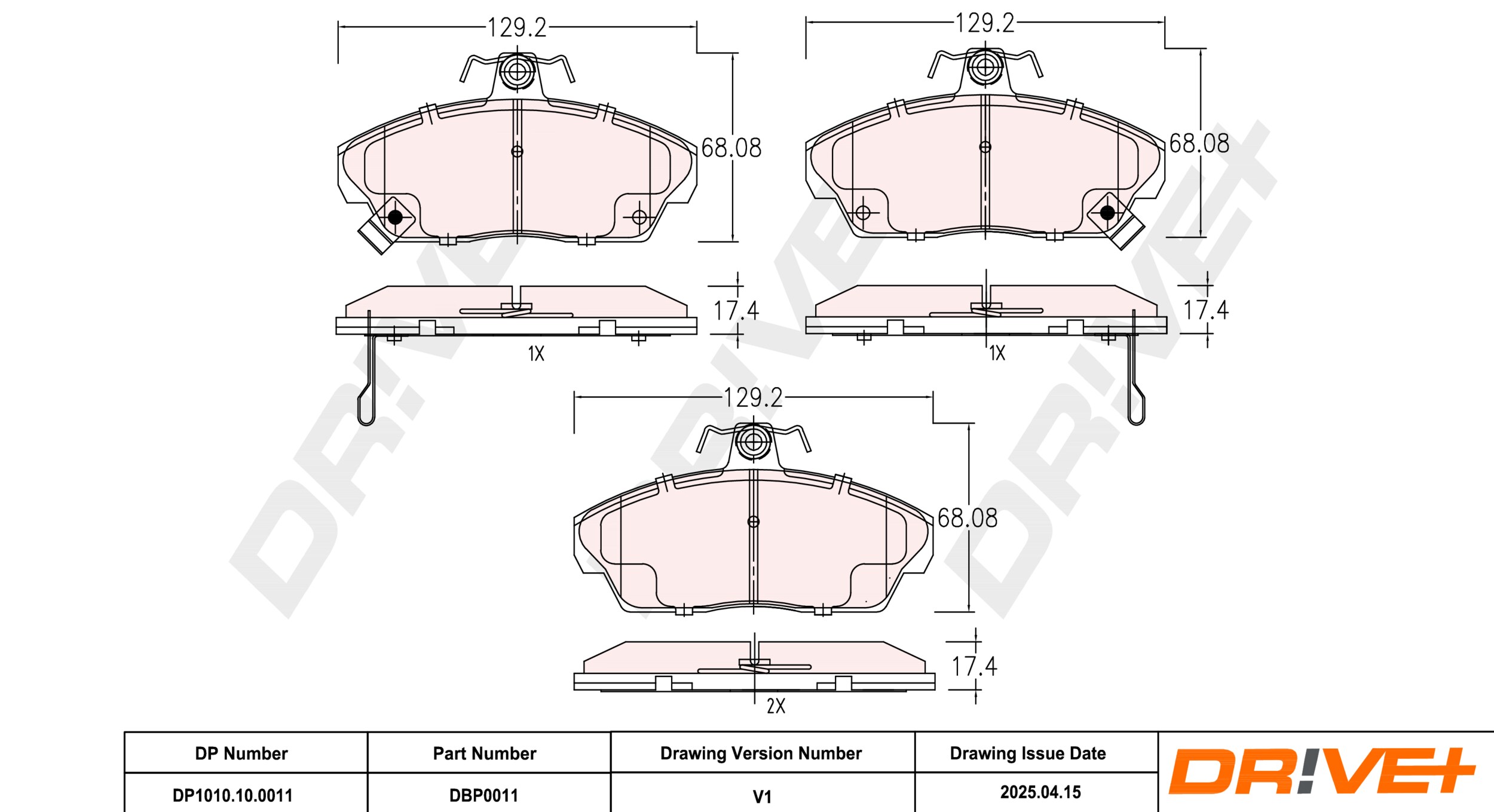DR!VE+ Bremseklodser dp1010100011 foraksel for ROVER HONDA LOTUS