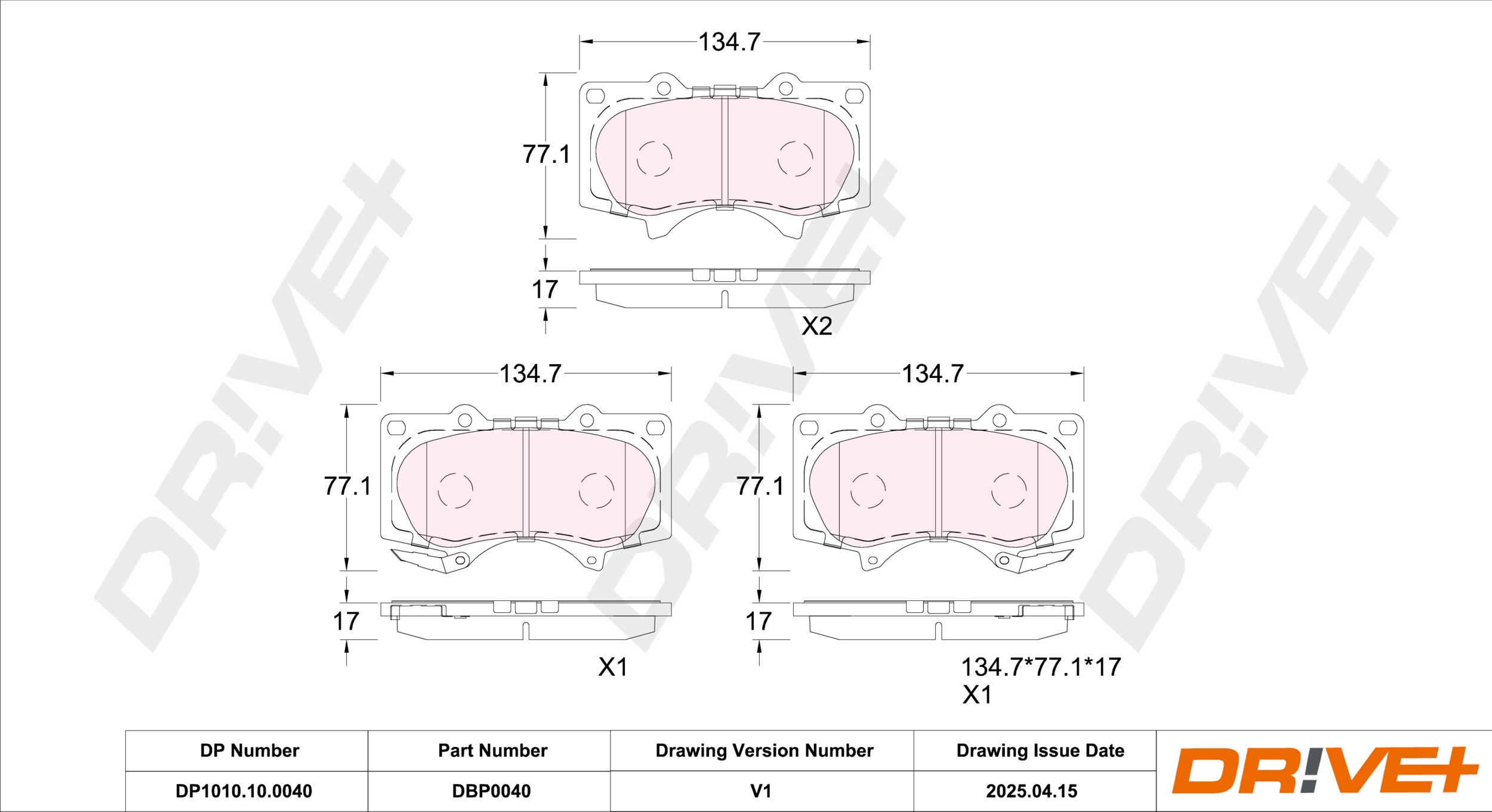 DR!VE+ Bremseklodser dp1010100040 foraksel for TOYOTA MITSUBISHI LEXUS