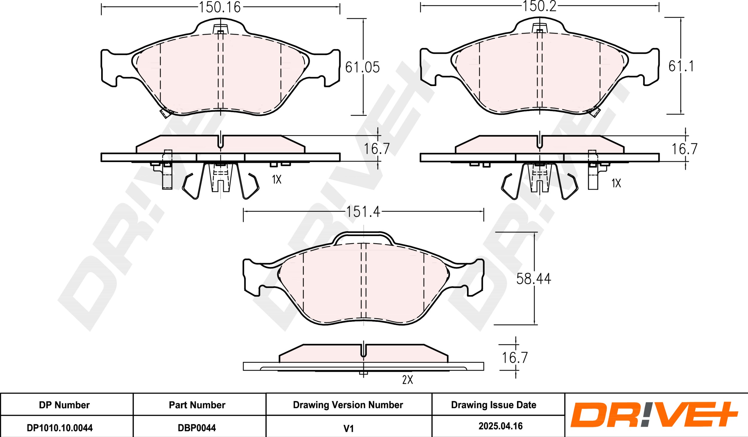 DR!VE+ Bremseklodser dp1010100044 foraksel for TOYOTA DAIHATSU ASTON MARTIN