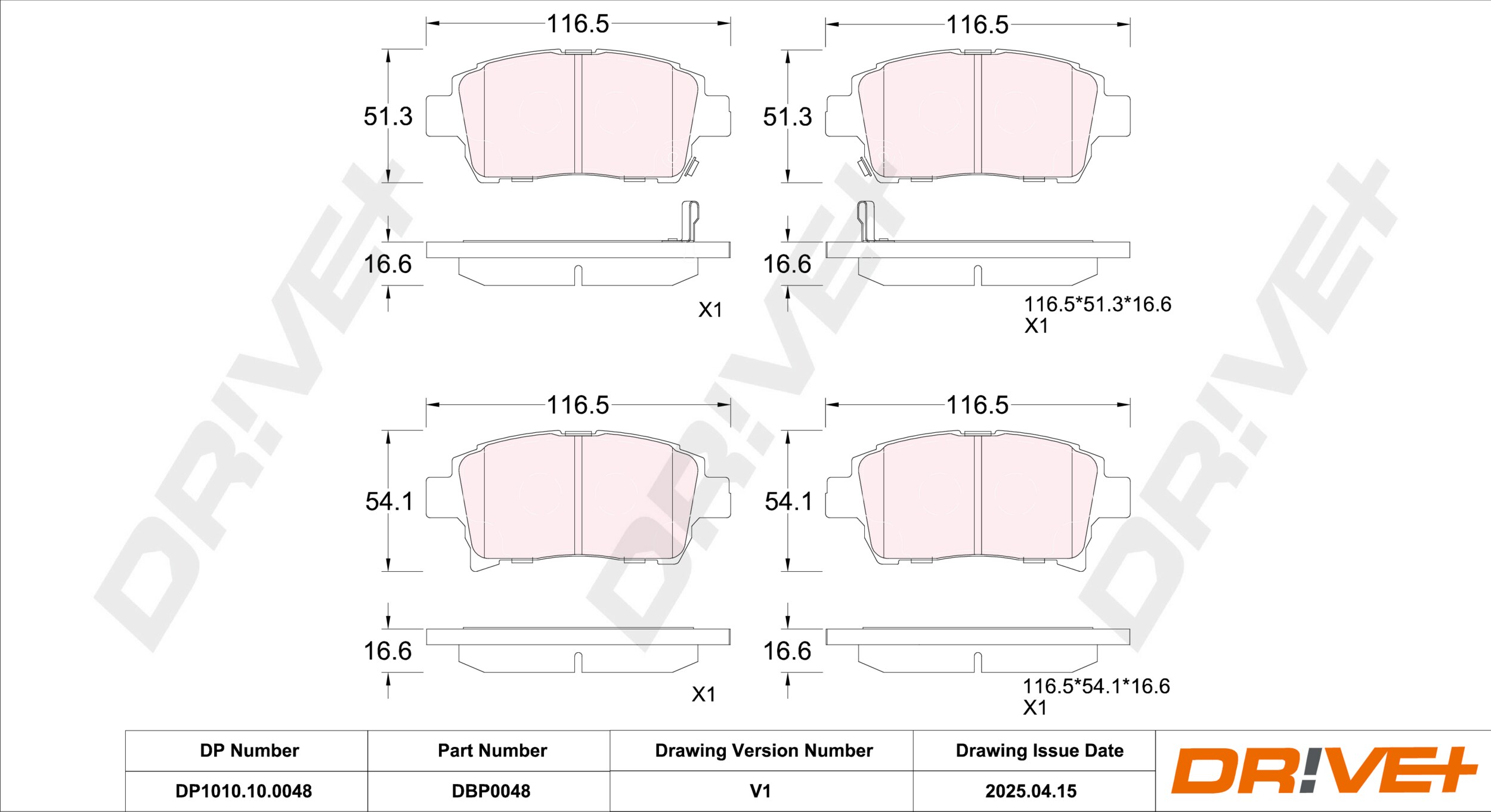 DR!VE+ Bremseklodser dp1010100048 foraksel for TOYOTA BYD GEELY