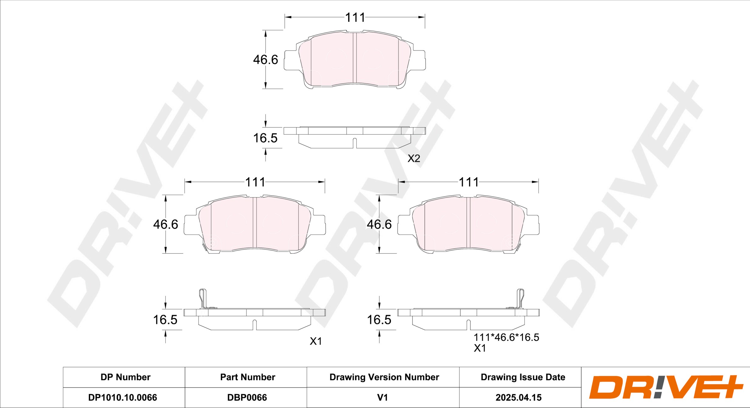 DR!VE+ Bremseklodser dp1010100066 foraksel for TOYOTA LIFAN