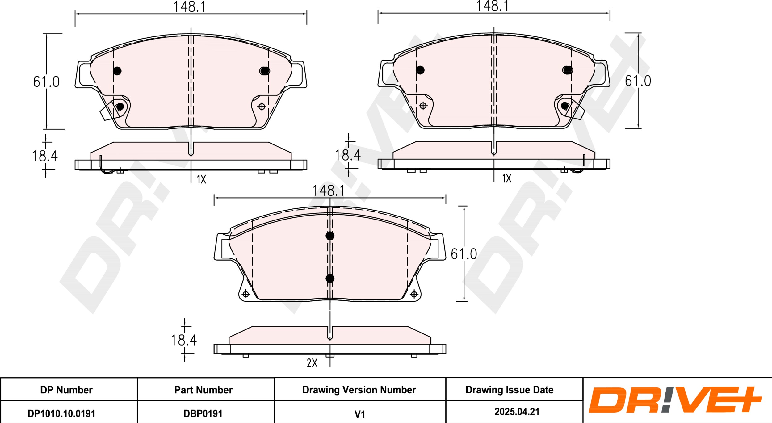DR!VE+ Bremseklodser dp1010100191 foraksel for CHEVROLET OPEL BUICK (SGM) BUICK CHEVROLET (SGM) CADILLAC VAUXHALL