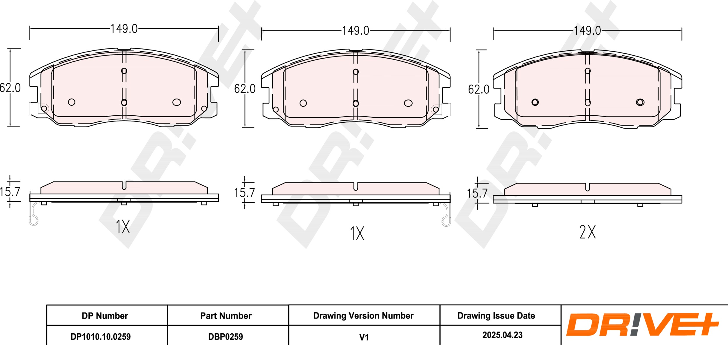 DR!VE+ Bremseklodser dp1010100259 foraksel for CHEVROLET VAUXHALL SUZUKI