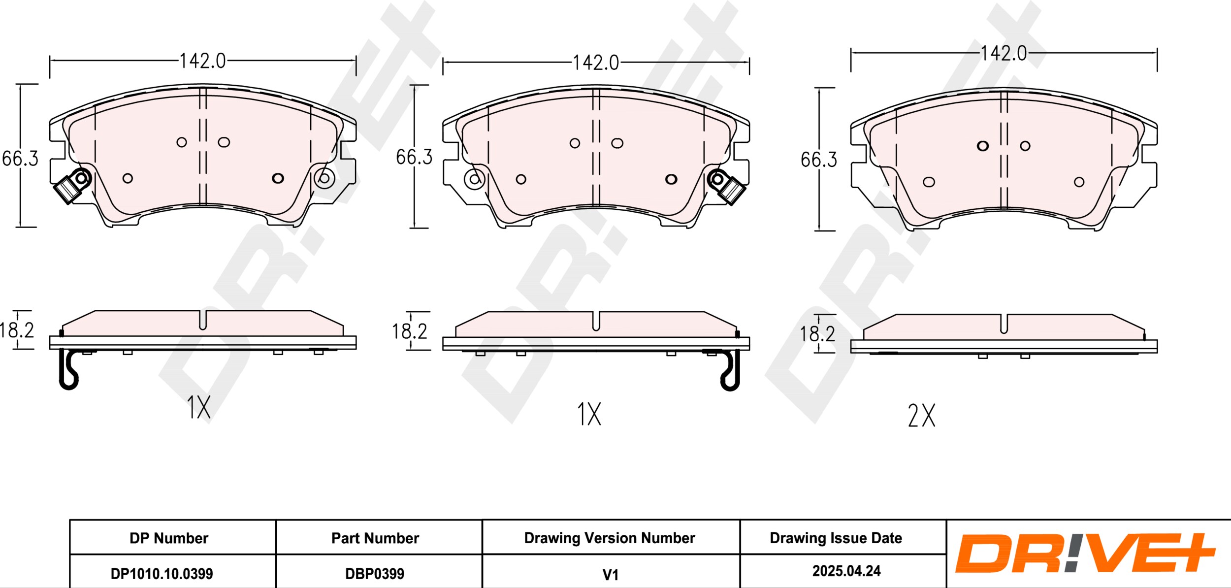 DR!VE+ Bremseklodser dp1010100399 foraksel for OPEL CHEVROLET CHEVROLET (SGM) MG BUICK (SGM) GMC VAUXHALL