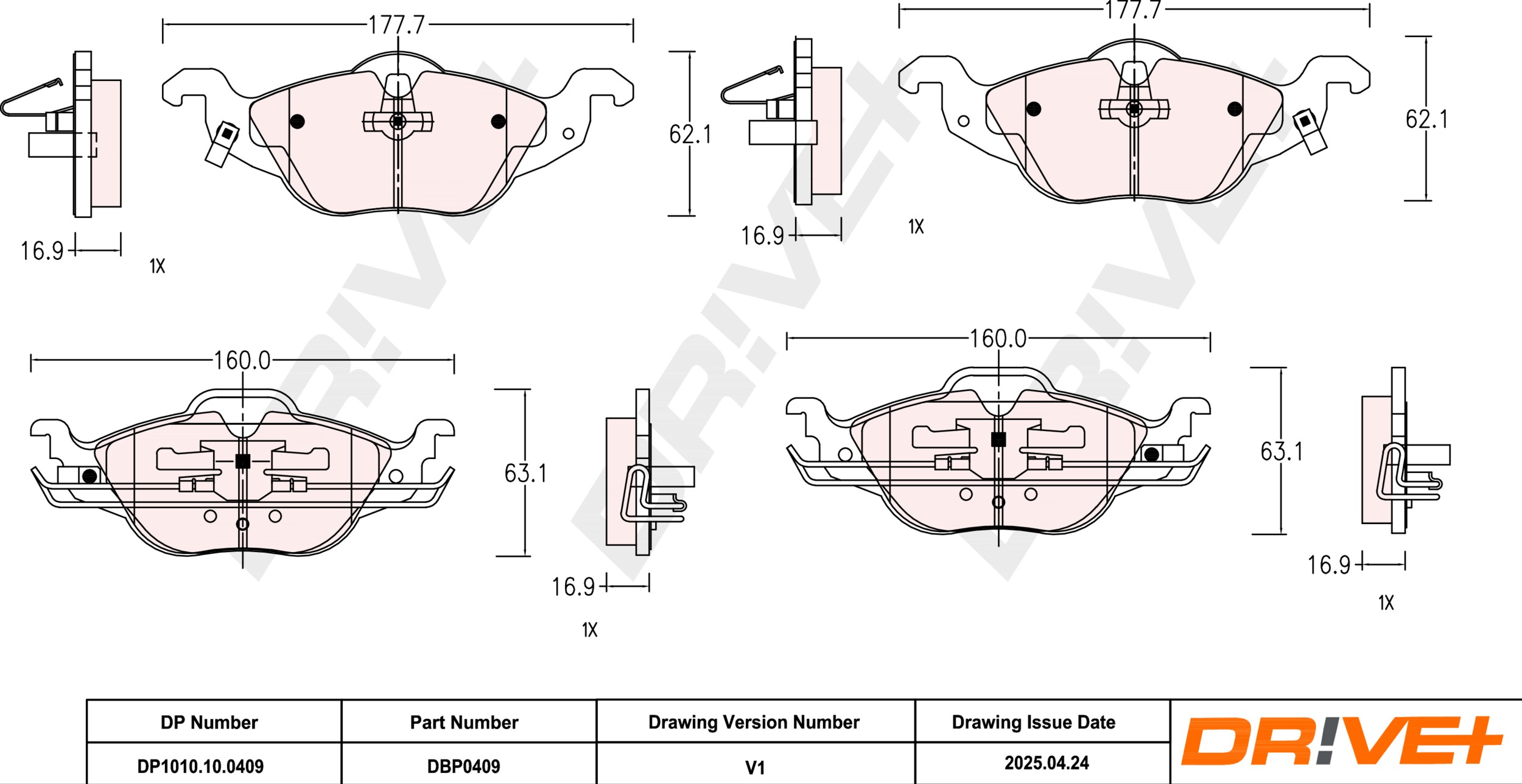 DR!VE+ Bremseklodser dp1010100409 foraksel for VAUXHALL CHEVROLET OPEL