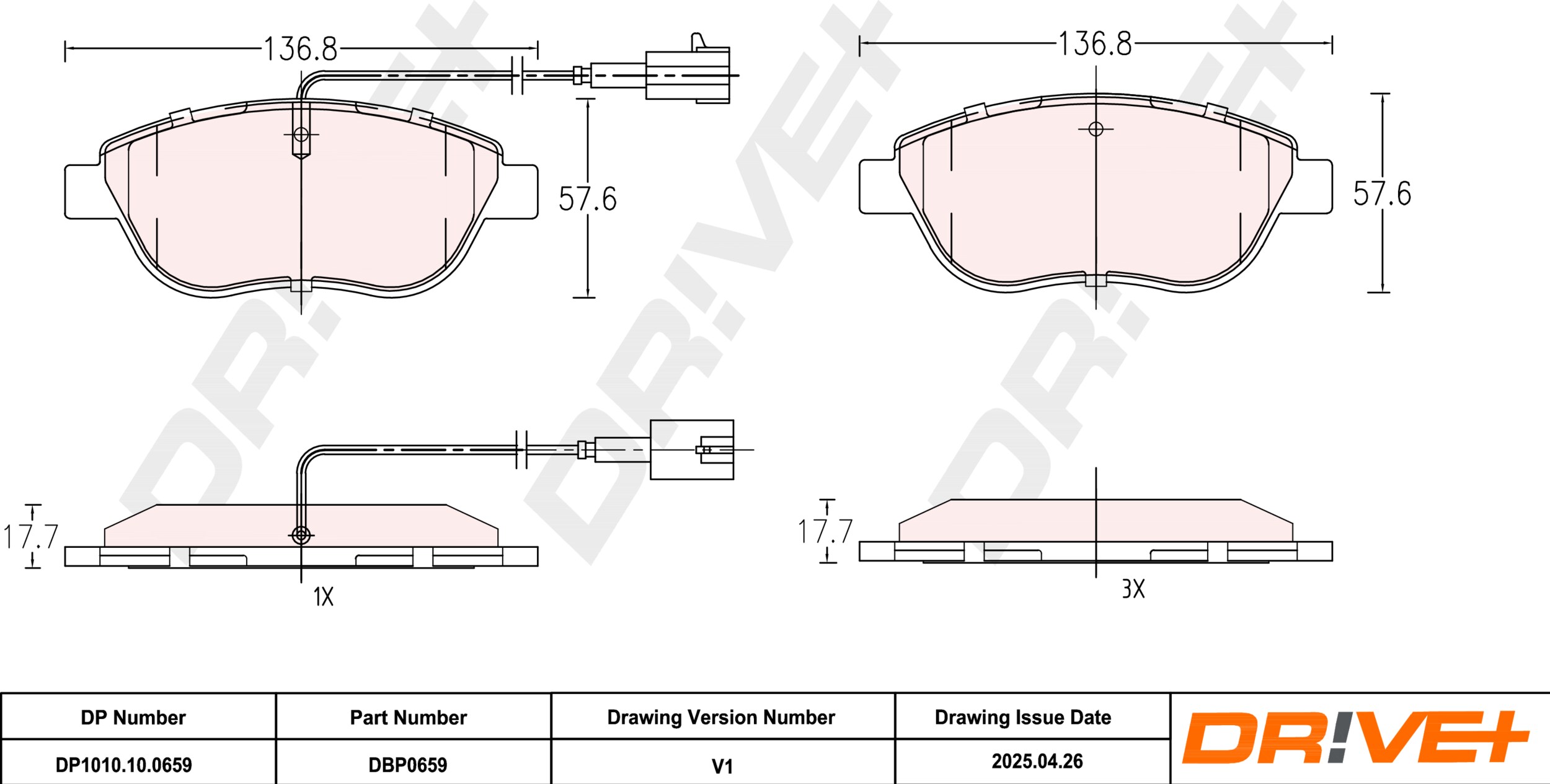 DR!VE+ Bremseklodser dp1010100659 foraksel for PEUGEOT VAUXHALL OPEL ABARTH FIAT LANCIA