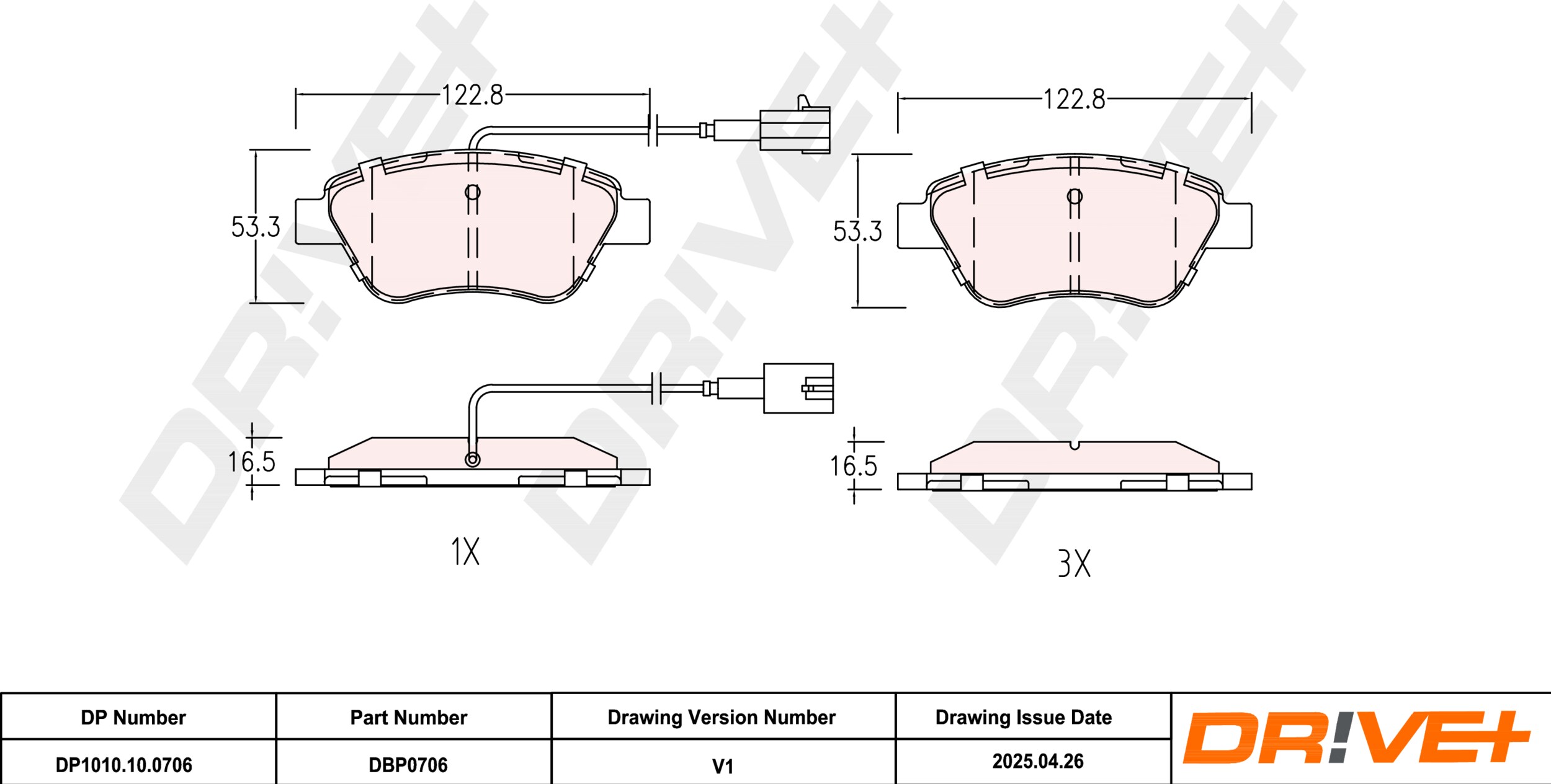 DR!VE+ Bremseklodser dp1010100706 foraksel for PEUGEOT FIAT ALFA ROMEO LANCIA ABARTH CITROËN