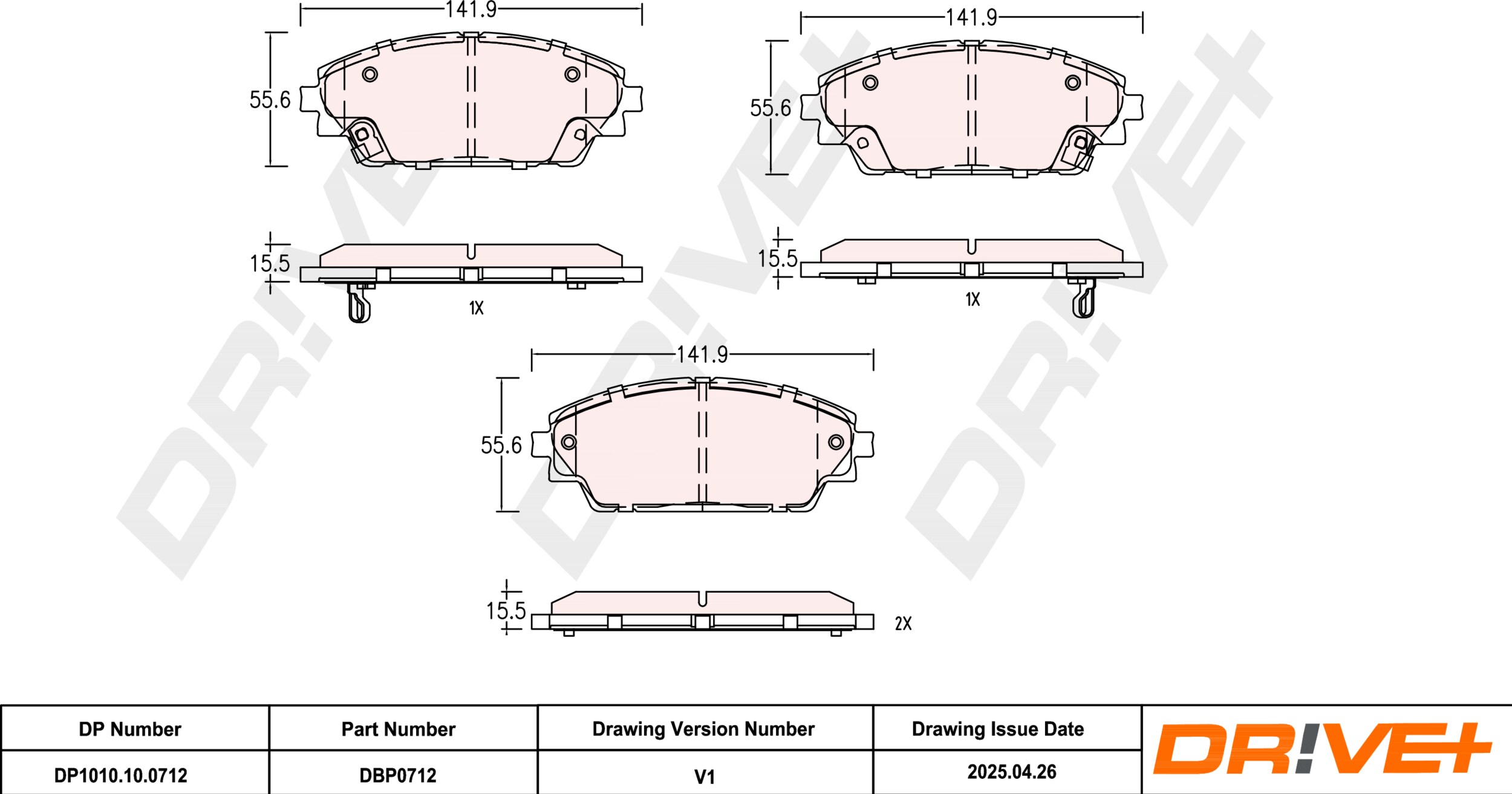 DR!VE+ Bremseklodser dp1010100712 foraksel for MAZDA MAZDA (CHANGAN)