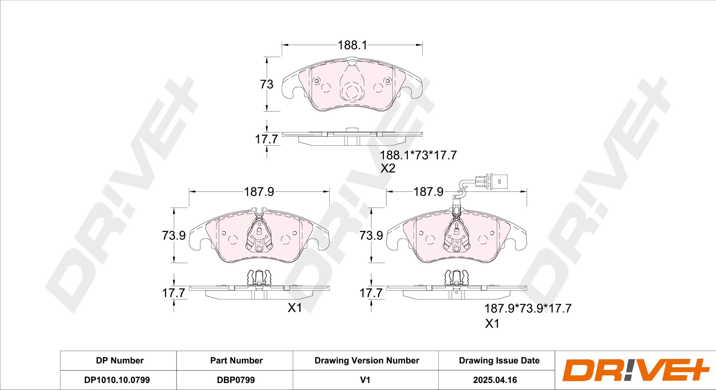 DR!VE+ Bremseklodser dp1010100799 foraksel for VW AUDI (FAW) AUDI VW (SVW)