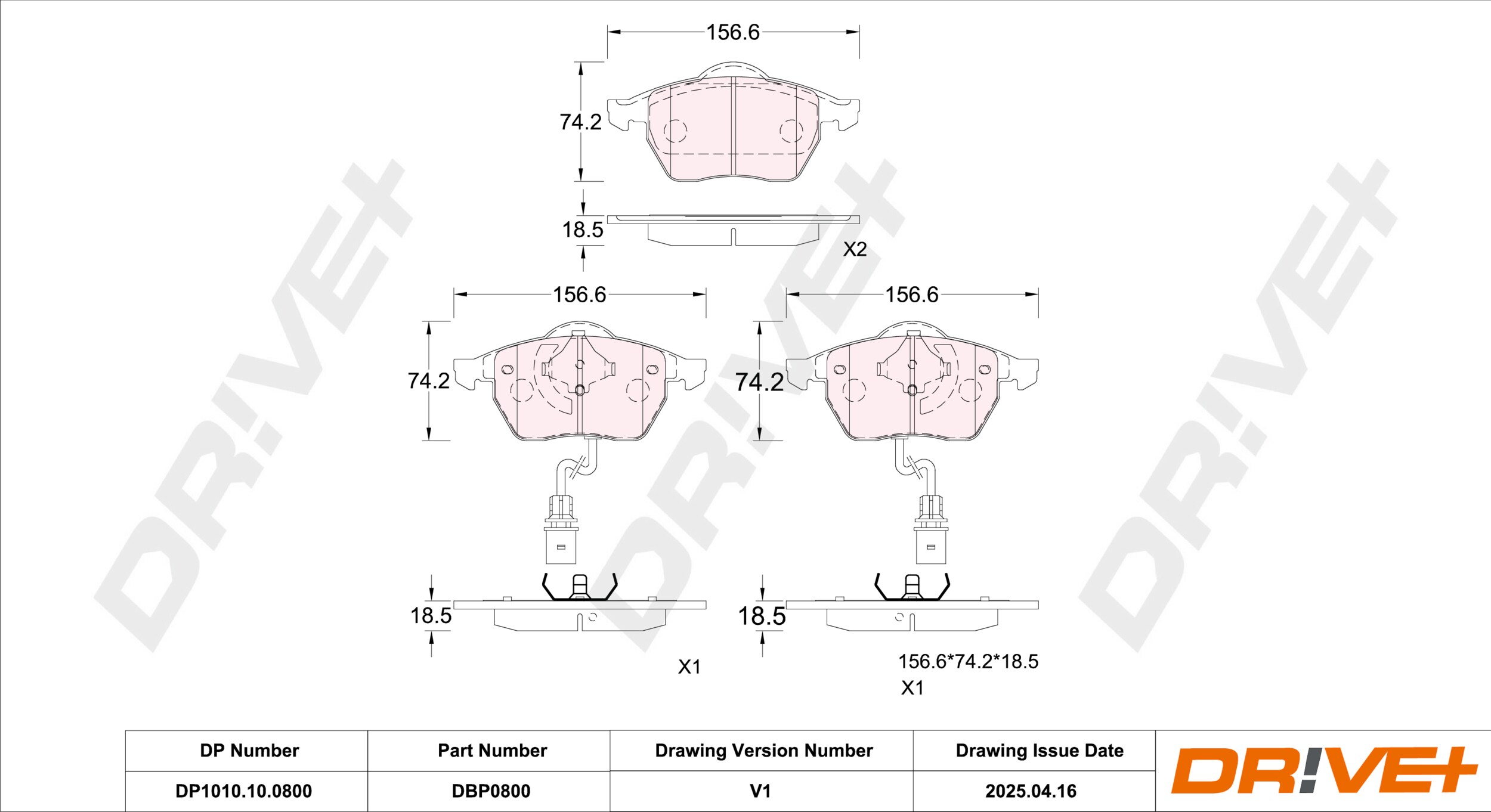 DR!VE+ Bremseklodser dp1010100800 foraksel for VW ZHONGHUA (BRILLIANCE) VW (SVW)