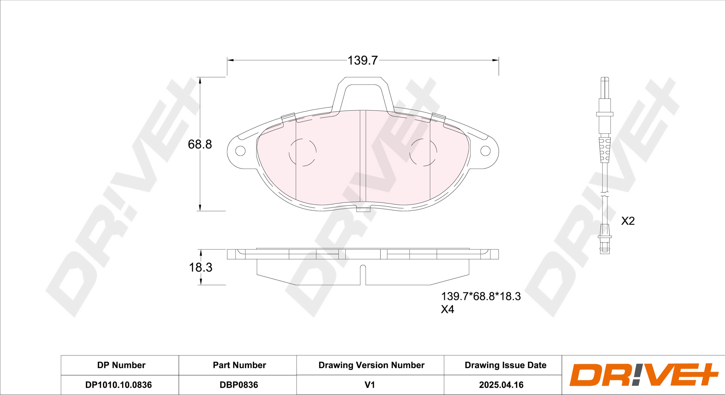 DR!VE+ Bremseklodser dp1010100836 foraksel for CITROËN PEUGEOT FIAT