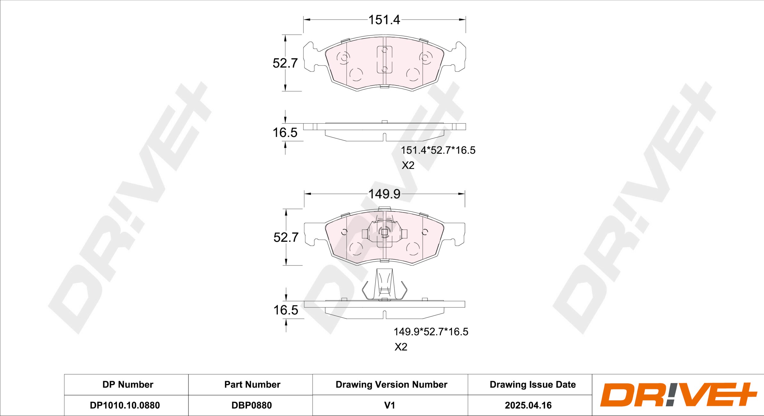 DR!VE+ Bremseklodser dp1010100880 foraksel for FIAT LANCIA
