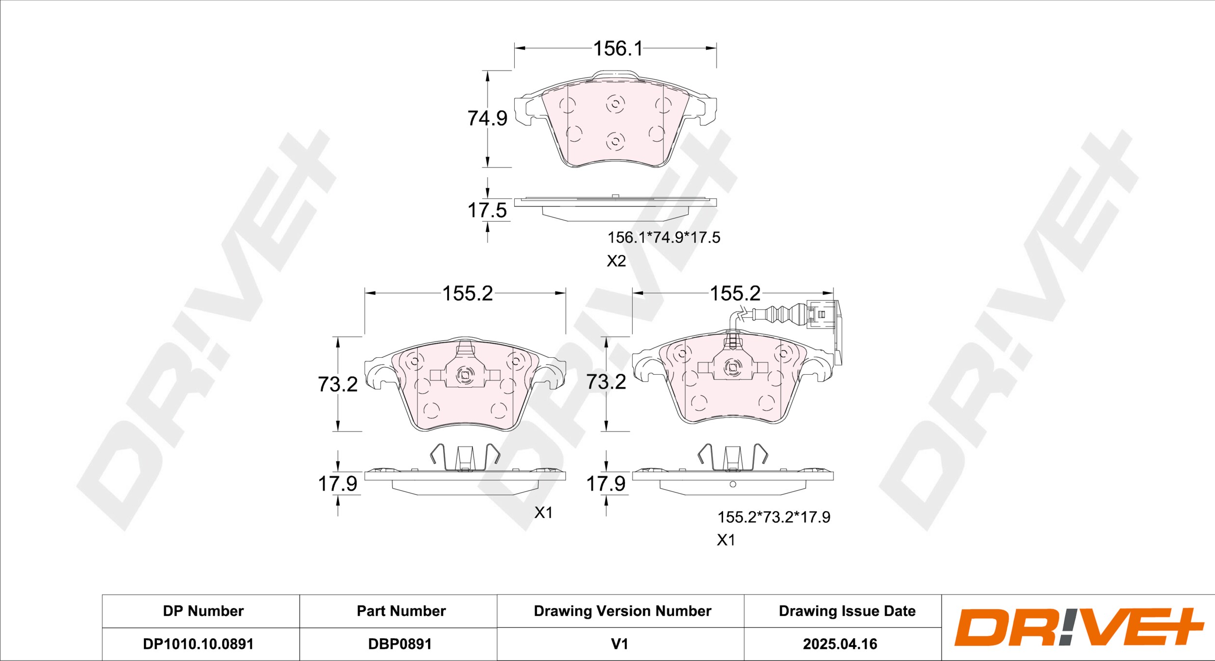 DR!VE+ Bremseklodser dp1010100891 foraksel for VW