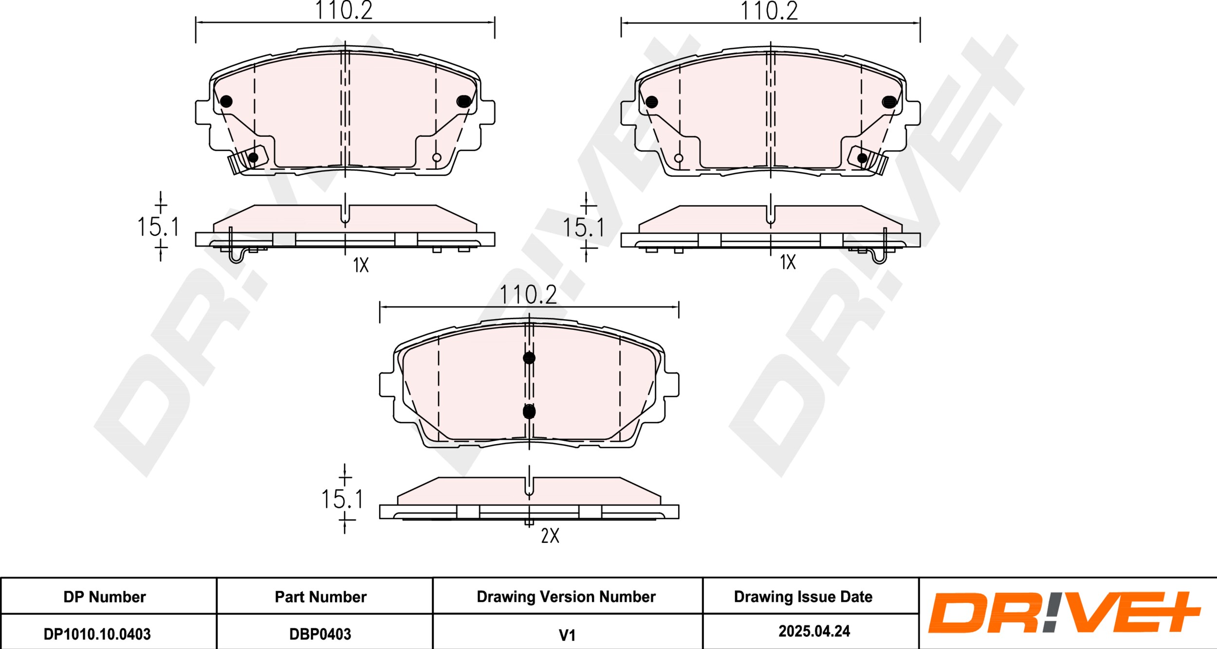 DR!VE+ Bremseklodser dp1010100403 foraksel for KIA